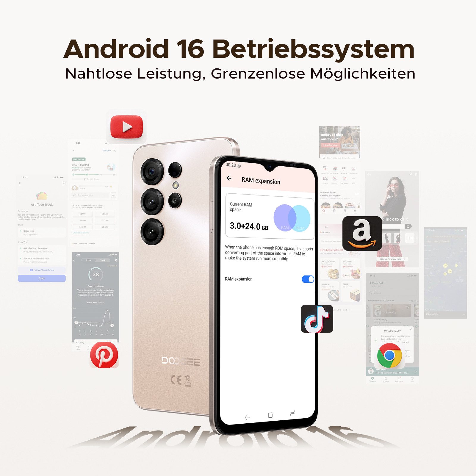 DOOGEE Note 56X Android 16 Smartphone, 6.56" HD, 90Hz, 6150mAh Smartphone (6.56 Zoll, 64 GB Speicherplatz, 8 MP Kamera, Octa Core, 8,45mm dünn, 64GB ROM/2TB TF, Dual SIM, Face ID/GPS/OTG)