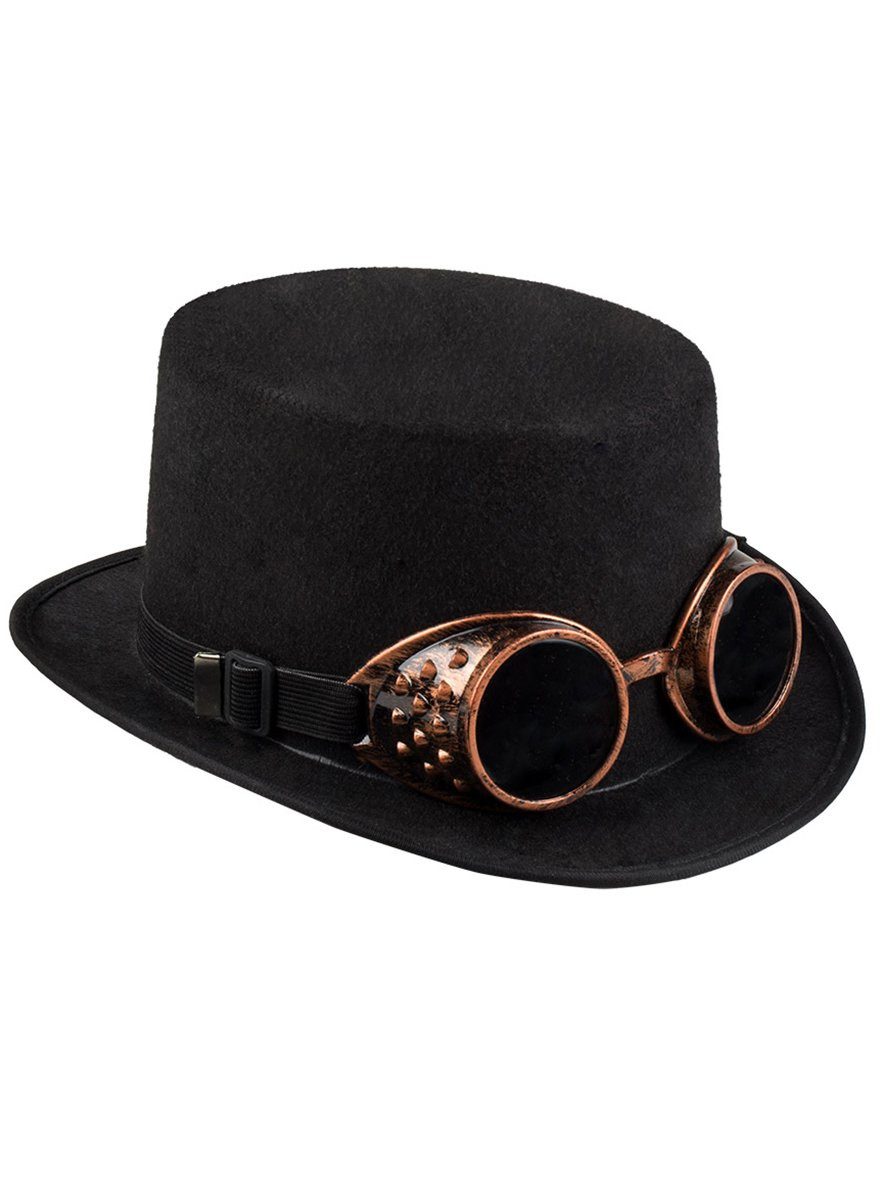 Boland Kostüm Steampunk Kutscherhut mit Brille, Filzzylinder mit Steampunk- günstig online kaufen