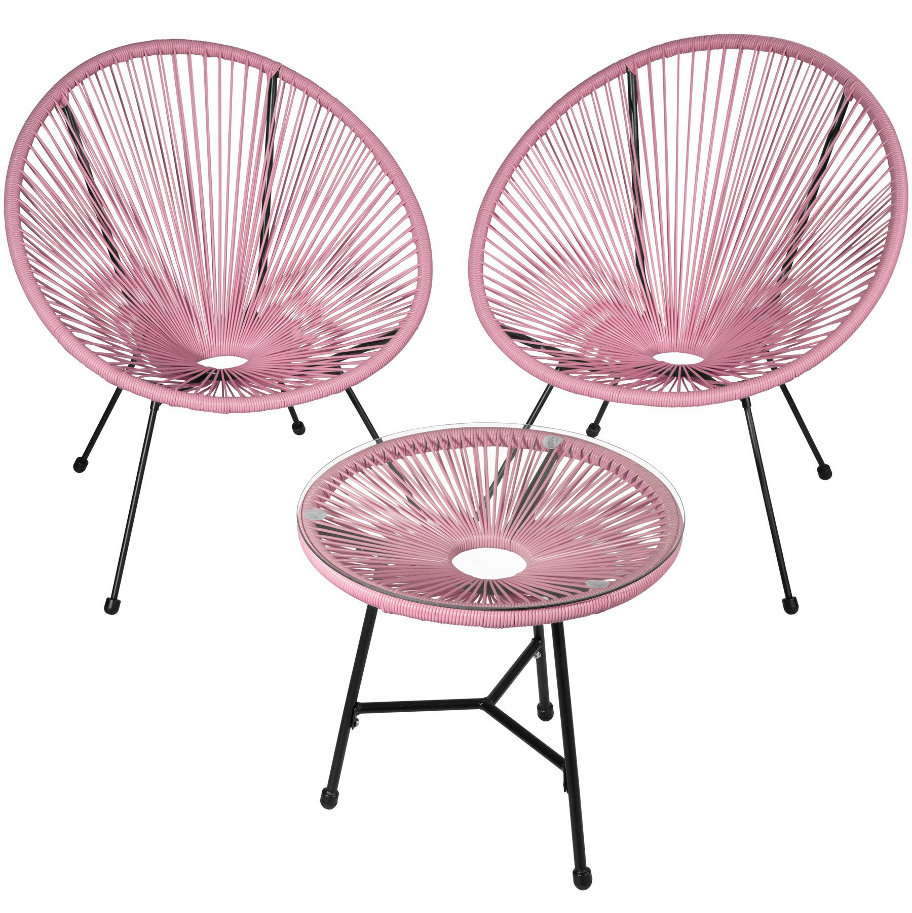 Tisch, tectake 3-tlg) Gartenstühle Santana pink (Set, mit Essgruppe 2