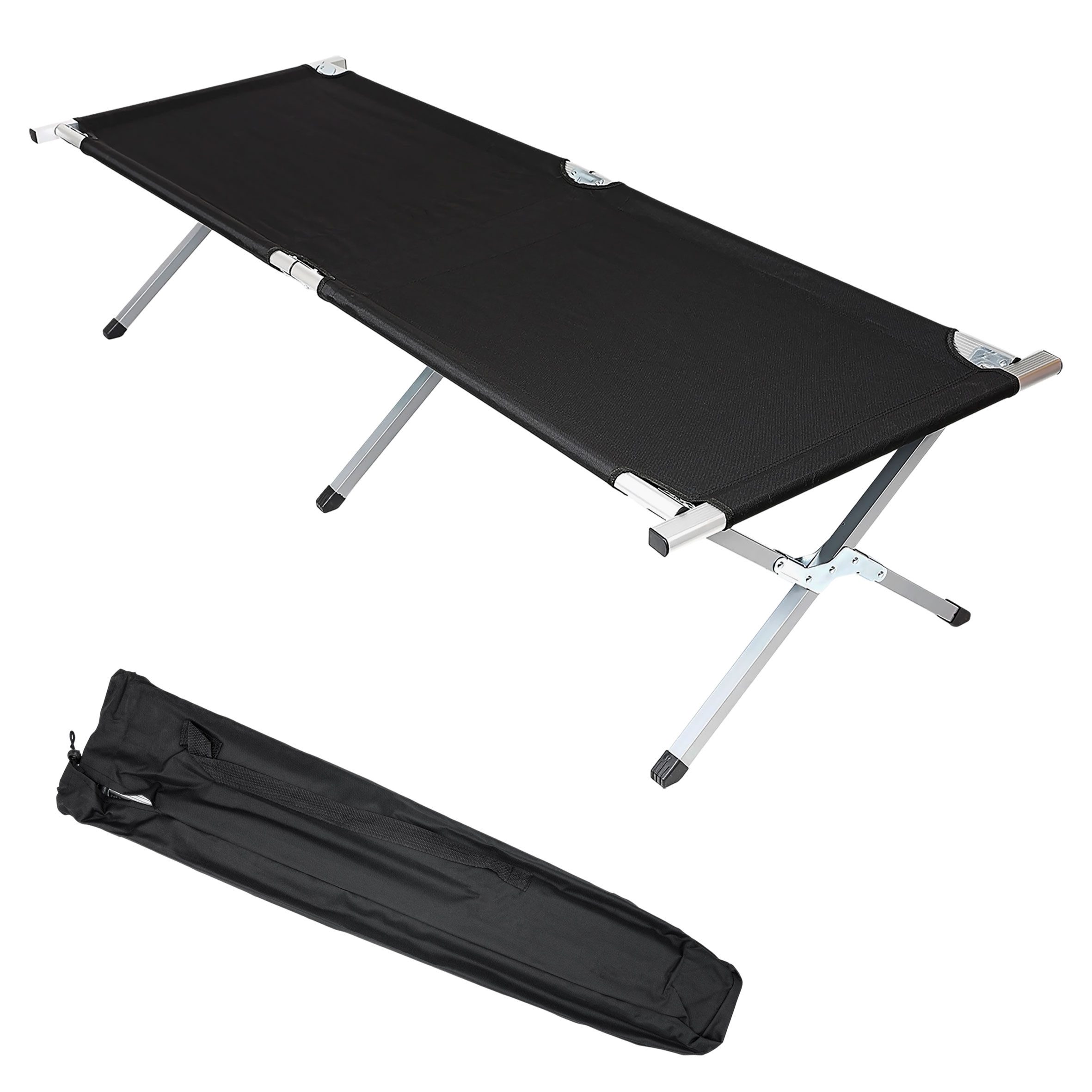 Spetebo Feldbett XXL Campingbett mit Tragetasche 190 x 64cm schwarz (Packung, 1-St., klappbar) Reise Feldbett mit Belastbarkeit bis 120 kg