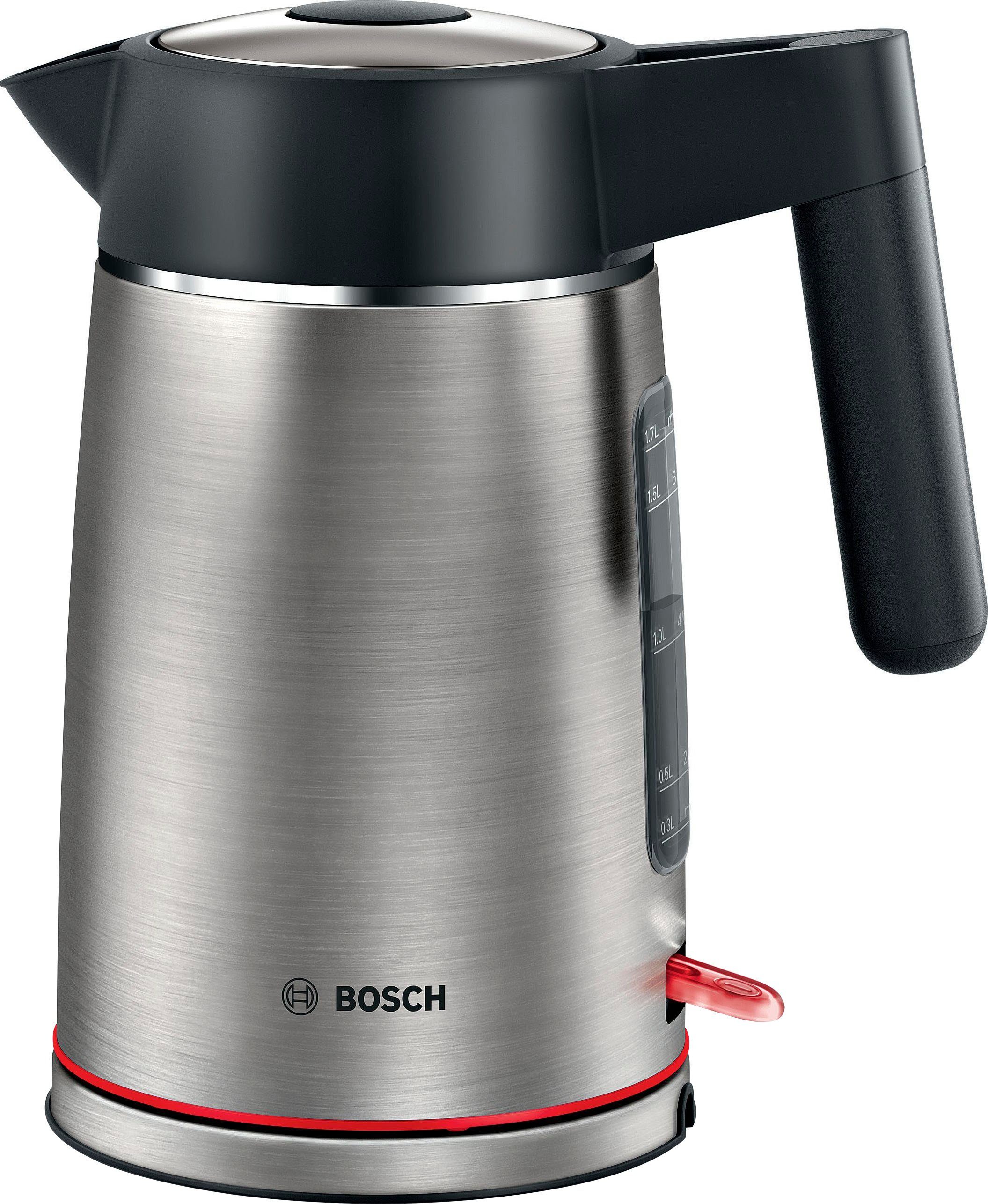 BOSCH Wasserkocher MyMoment TWK6M480, Abschaltautom., Überhitzungsschutz, Tassenanzeige, 1,7 l, 2400 W, Dampfstopp-Automatik, Trockengehschutz, Kalkfilter, Edelstahl