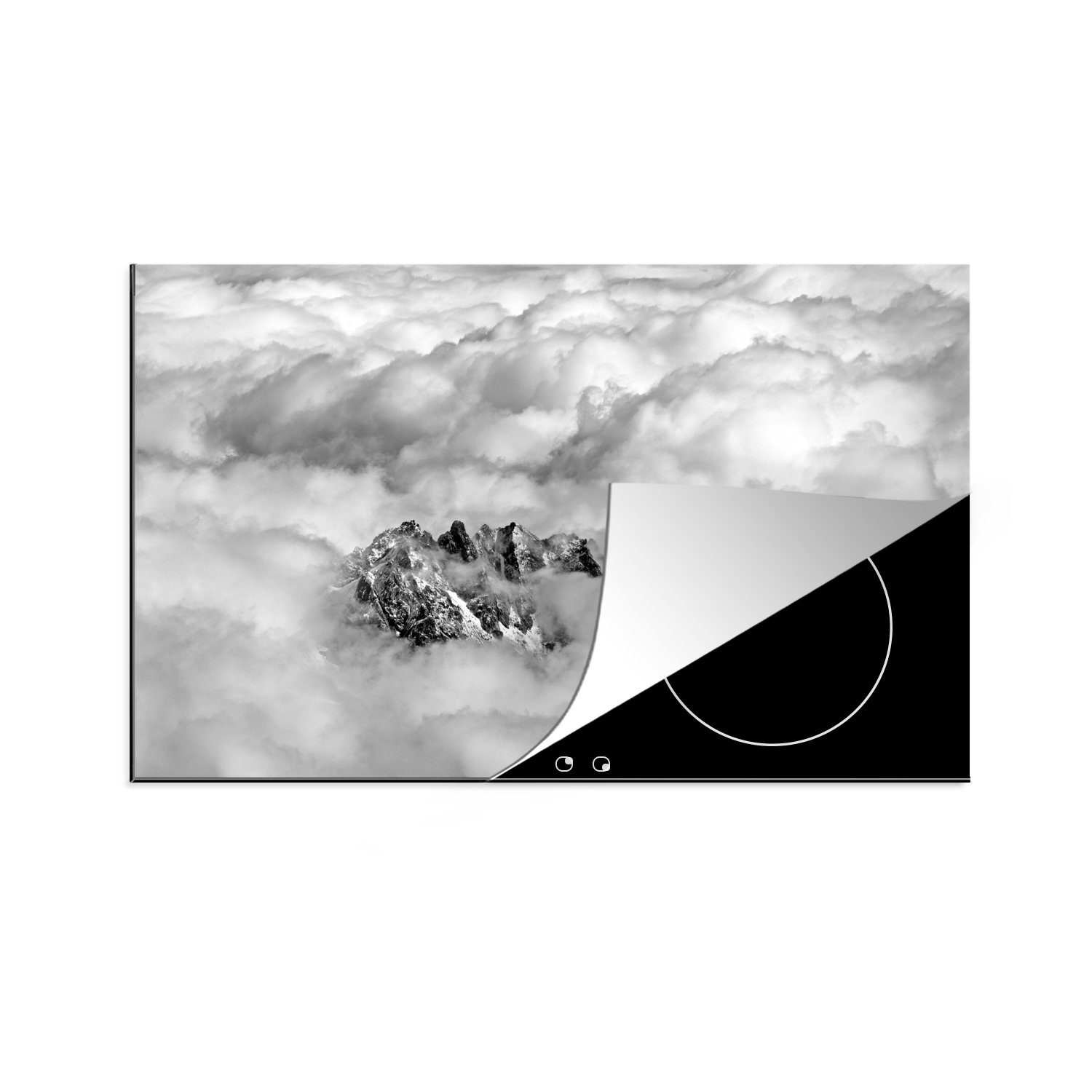 MuchoWow Herdblende-/Abdeckplatte Der Gipfel des Mont Blanc inmitten der Wolken, Vinyl, (1 tlg), 81x52 cm, Induktionskochfeld Schutz für die küche, Ceranfeldabdeckung