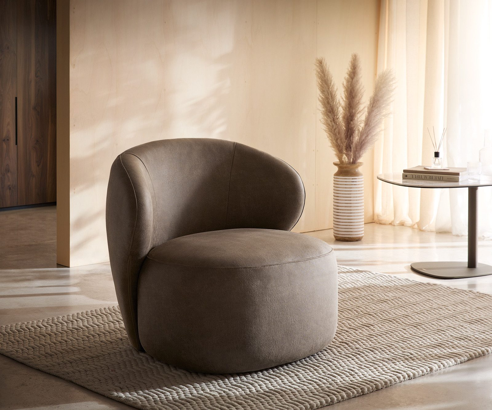 DELIFE Cocktailsessel Pulo, Mikrofaser Taupe Vintage 80x80 cm Loungesessel