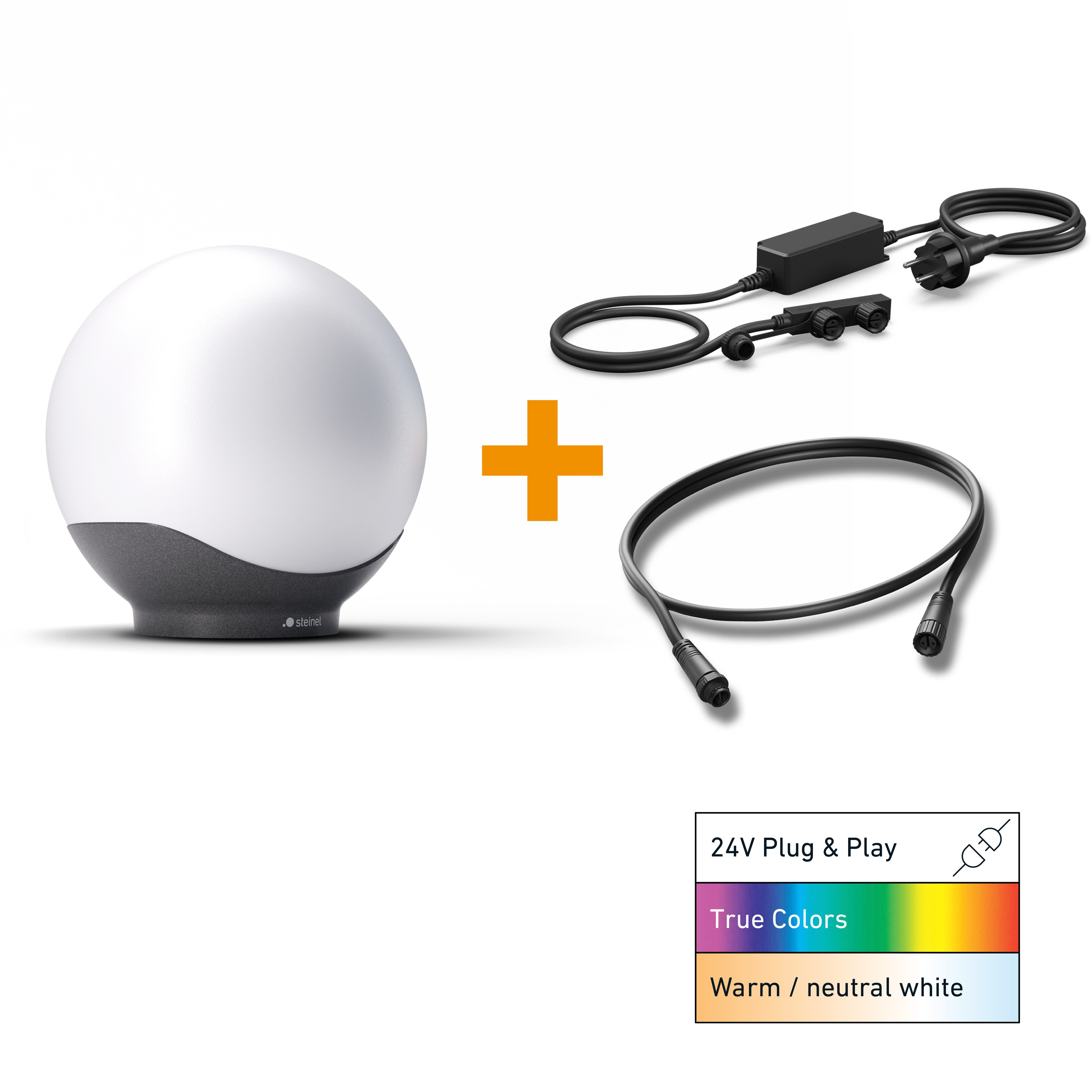 steinel LED Kugelleuchte Sphera C 24 V, LED fest integriert, 16 Mio. Farben, RGBWW, Starter-Set, Dämmerungssensor, dimmbar, Zeitschaltuhr, Plug & Play