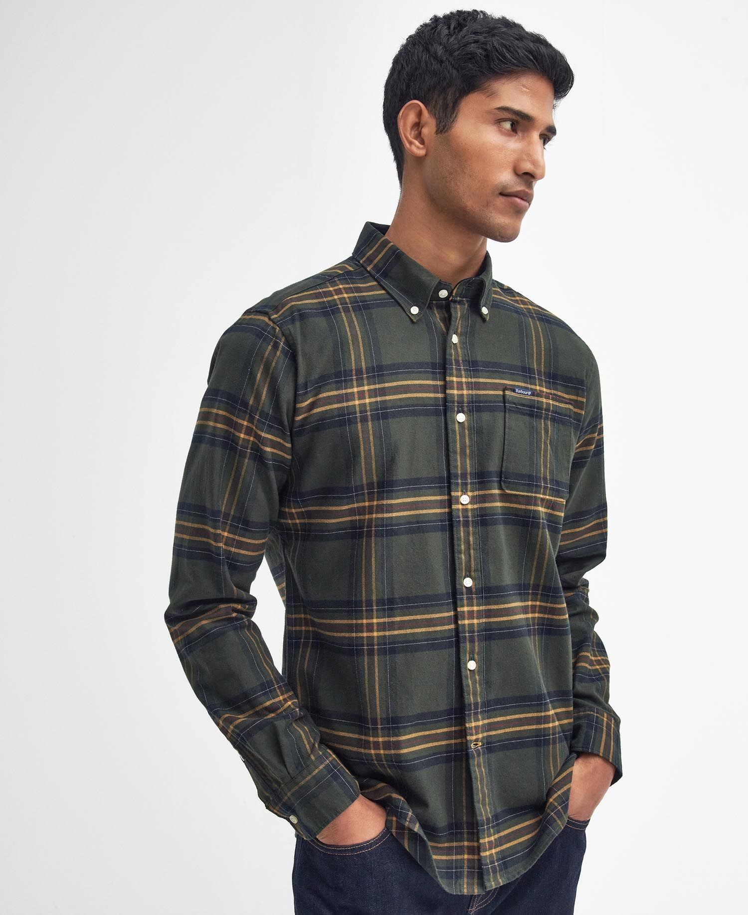 Barbour Outdoorhemd BARBOUR Hemd Portdown Tailored Oliv