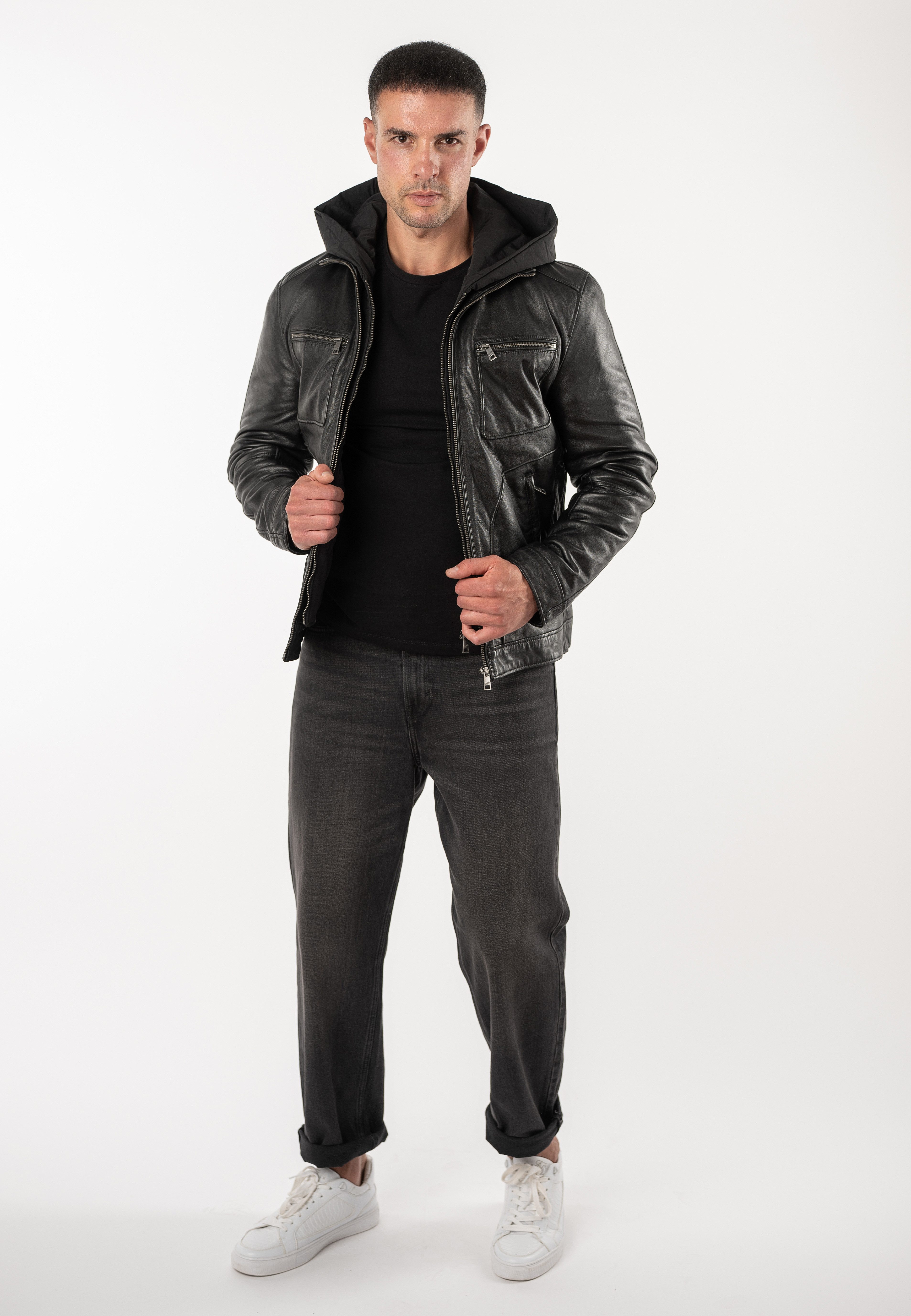 Mauritius Lederjacke MMHocki (mauritiusHerren26) im Biker-Stil mit Kapuze aus Nylon – Bild 5 von 5