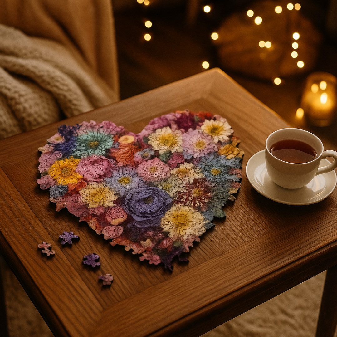 abc HOME Puzzle Herzform, Blumen, Holz, Ø 27 cm, 200 Puzzleteile günstig online kaufen