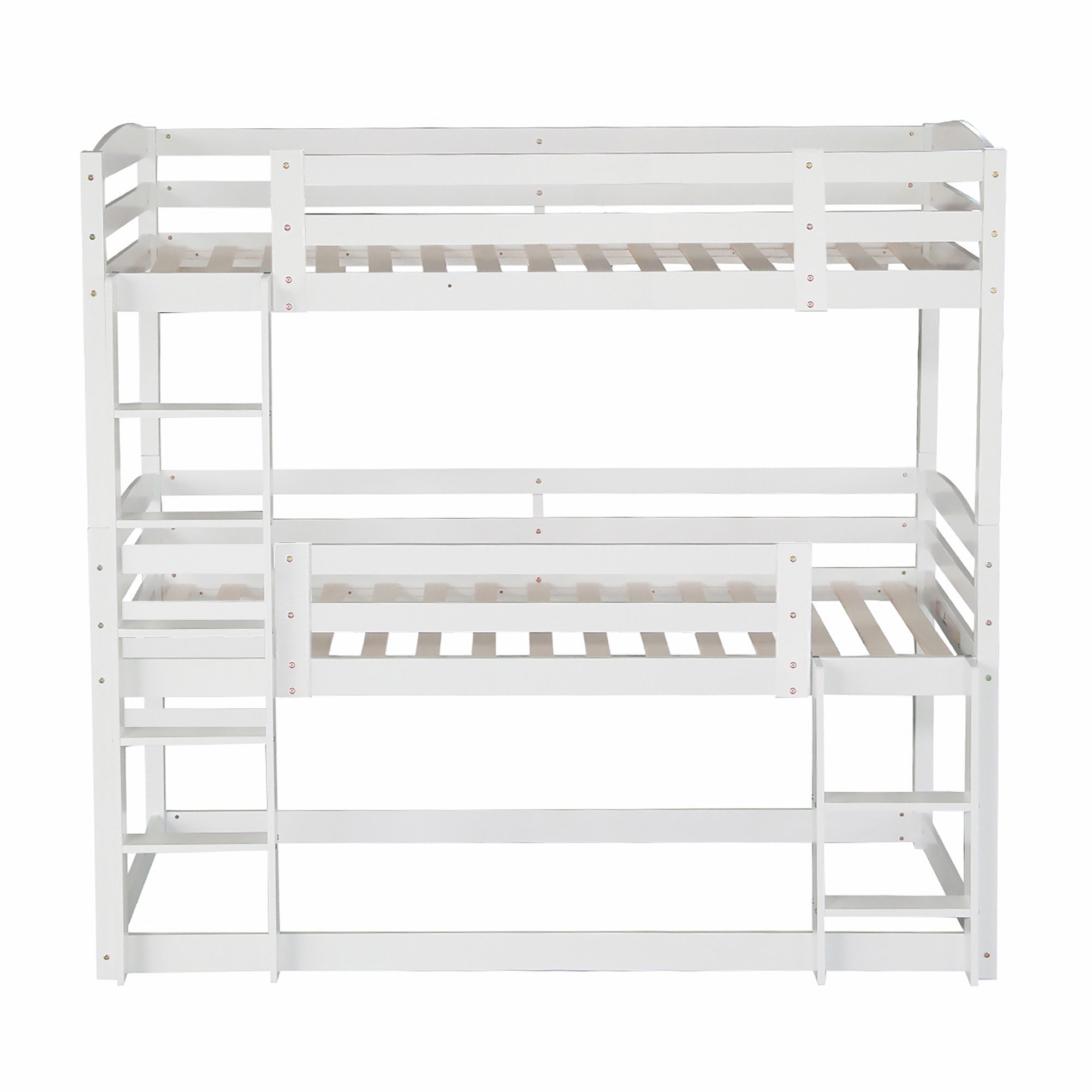 Flieks Etagenbett (mit 2 Leiter und 2 Set Lattenrost), Dreier-Etagenbett Hochbett Kiefernholzbett Kinderbett 90x200cm – Bild 5 von 5
