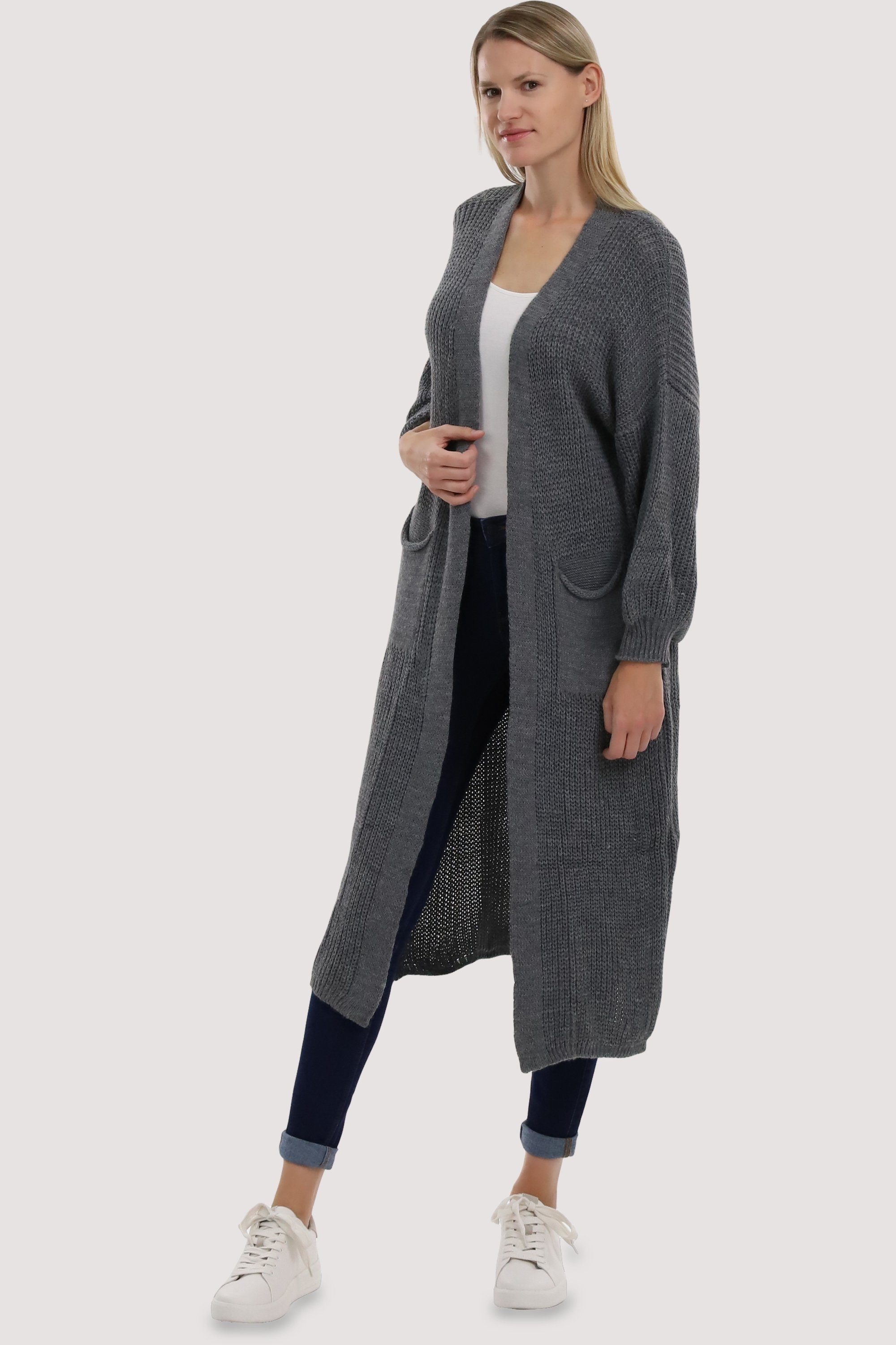 malito more than fashion Longstrickjacke 3151 offene lange Strickjacke in Grobstrick-Optik