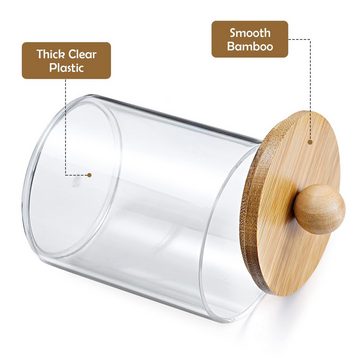 Einfach Wattestäbchenspender 4er-Pack Qtip-Spender mit Bambusdeckel, Badezimmerzubehör-Set, (4-tlg., Kosmetische Aufbewahrungsbox für Wattestäbchen und Zahnseide), 10-Unzen-Behälter aus durchsichtigem Apothekerglas aus Kunststoff