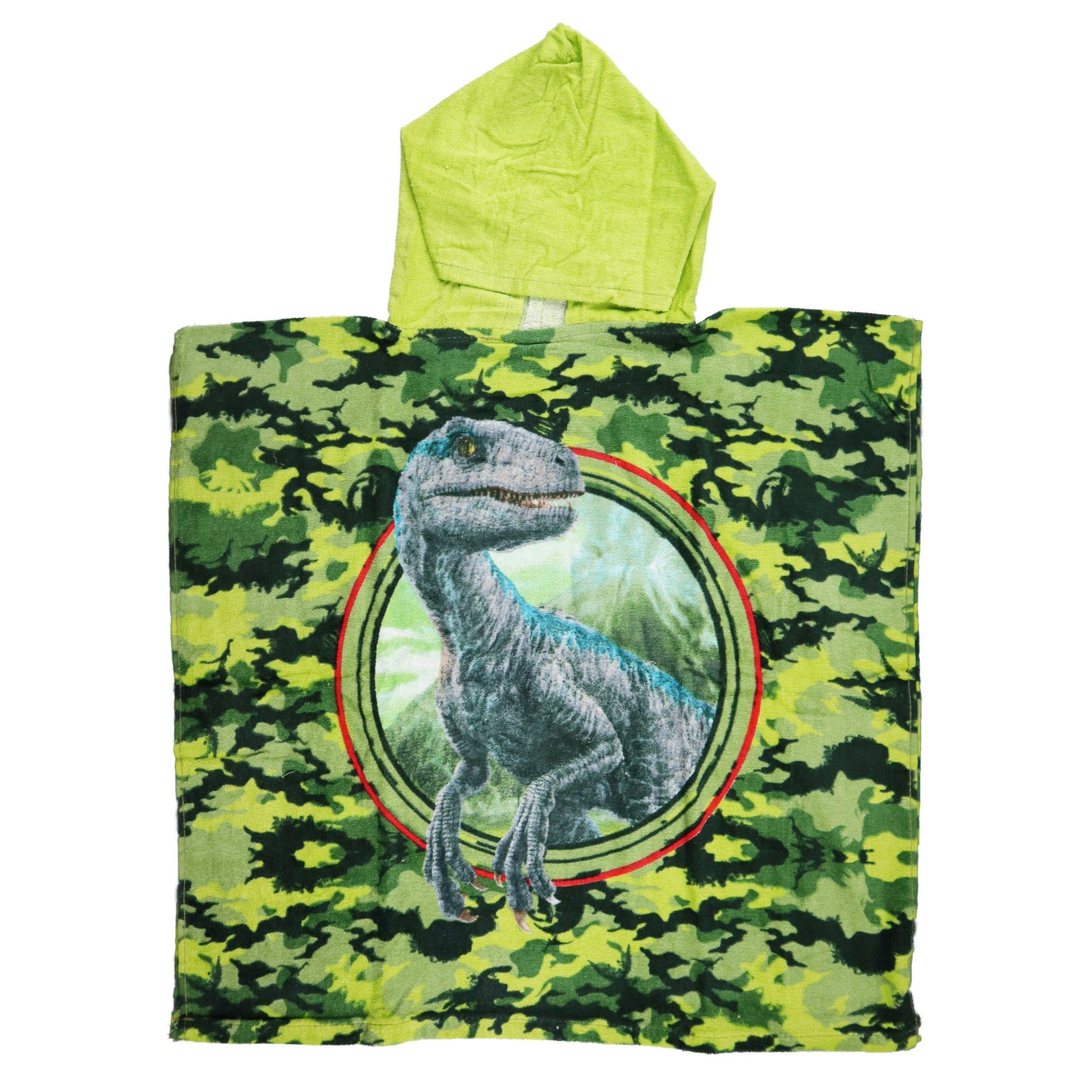 Poncho, Jurassic Badeponcho Kinder Blue Velociraptor Baumwolle, World 100% Jurassic Baumwolle Kapuze, World