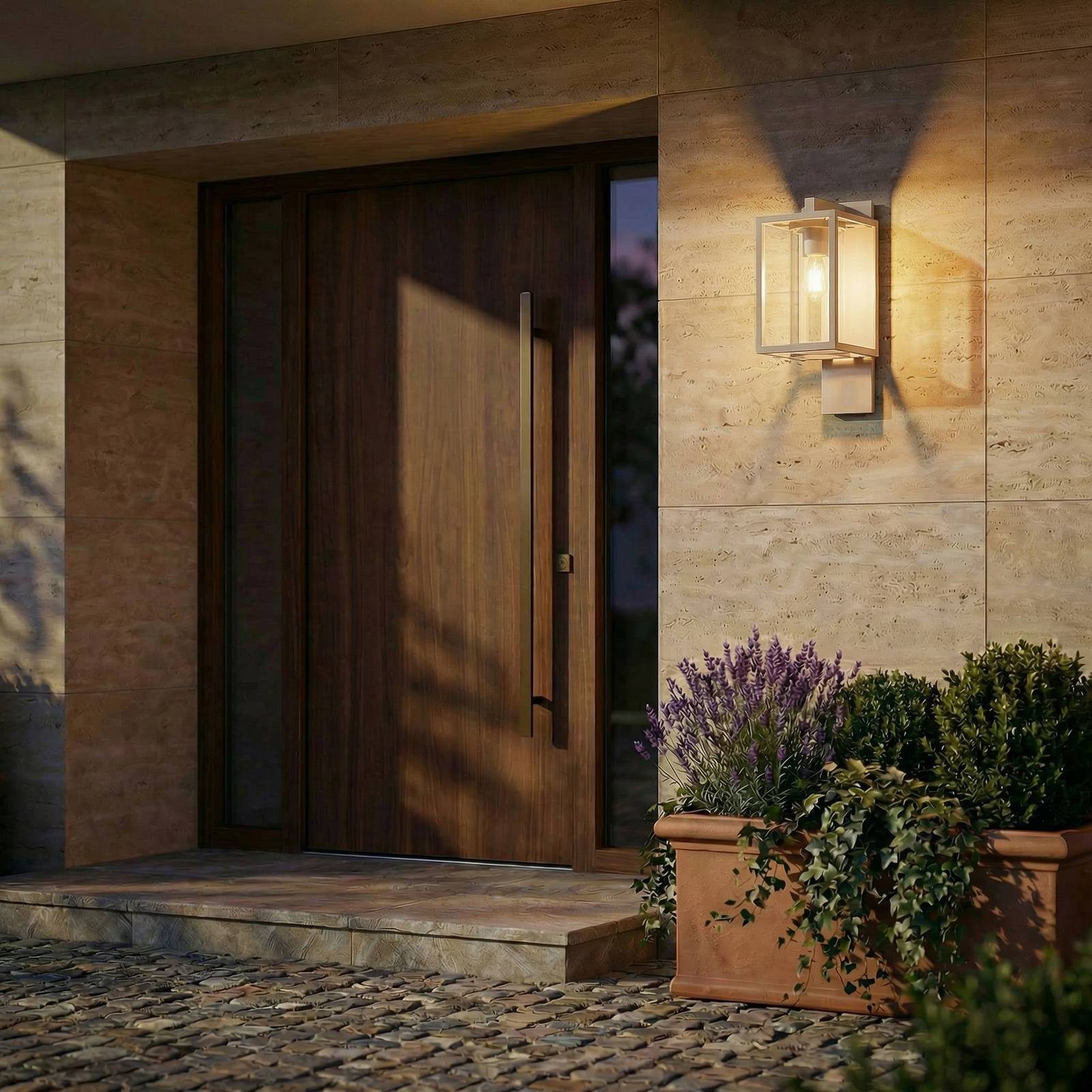 Lucande Außen-Wandleuchte Ferda, Metall, Creme IP44, 1 x 15 W LED