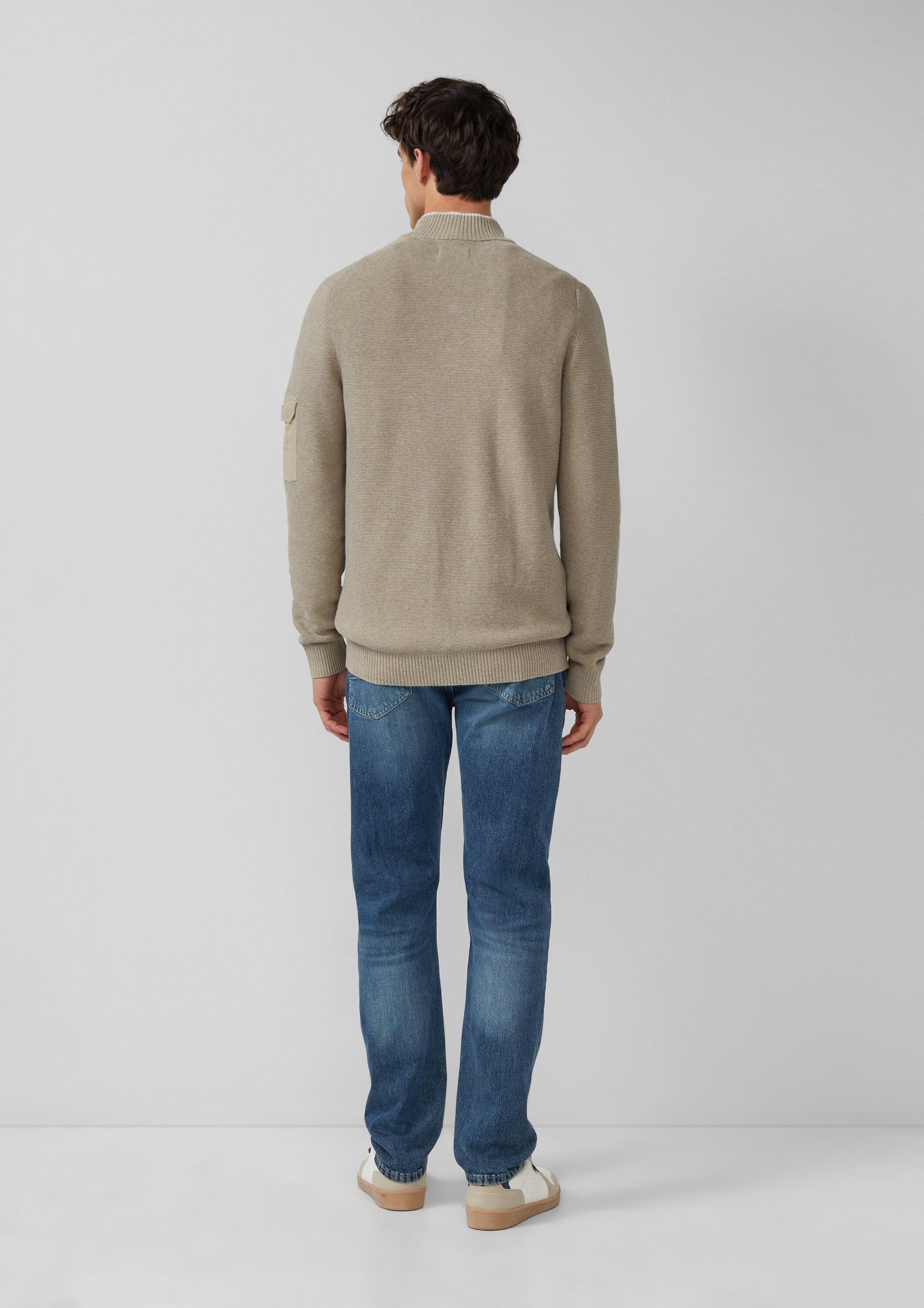 s.Oliver Longpullover Strickpullover Strickpullover aus Baumwolle mit Troyer-Kragen und Strukturmix