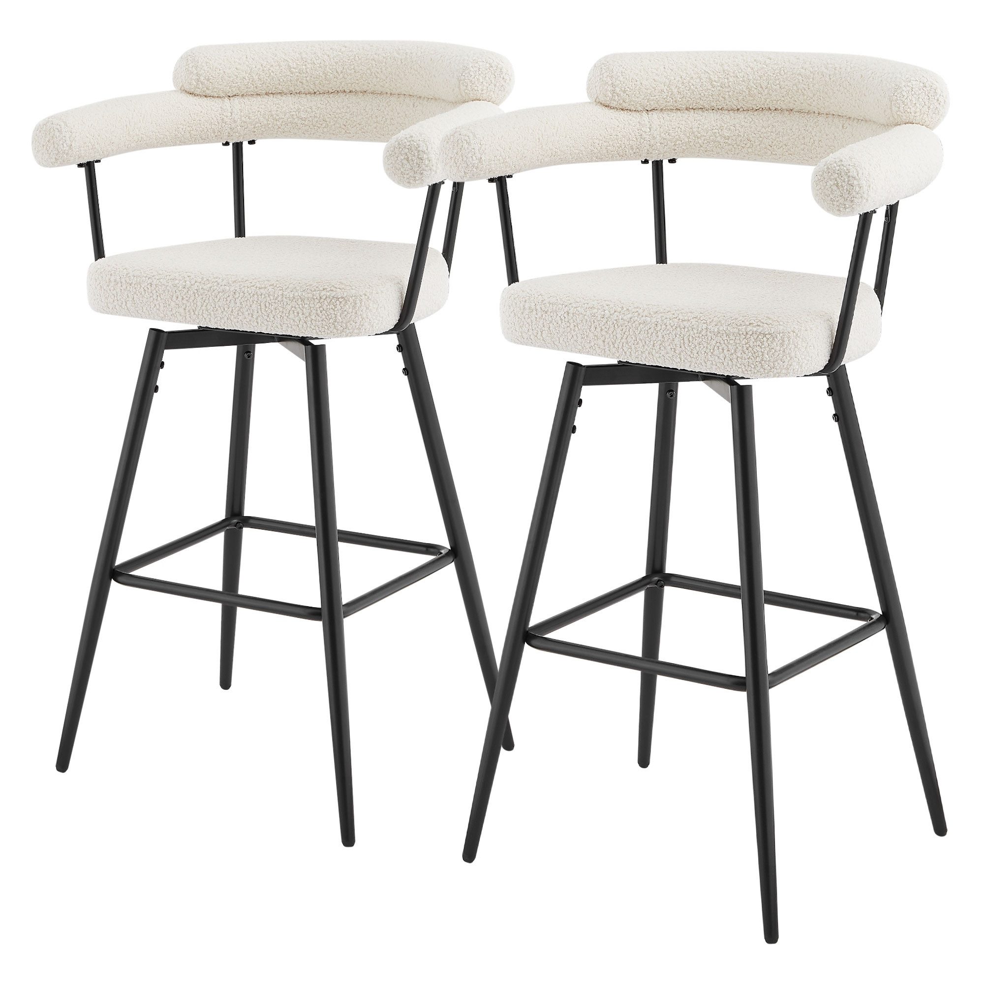 ML-DESIGN Barhocker Gepolsterter Barstuhl mit Rückenlehne und Fußstütze, 360° drehbar (2 St), 2er Set Bistrohocker aus Teddy-Stoff, Drehstuhl Hocker Tresenhocker
