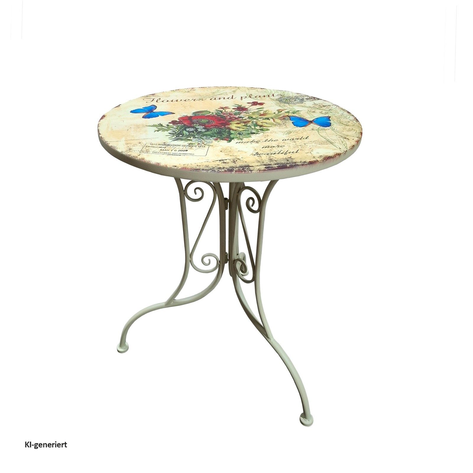 HTI-Living Gartentisch Metalltisch Flowers and Plants (Stück, 1-St., 1 Tisch), Gartentisch nostalgisch mit Motiv