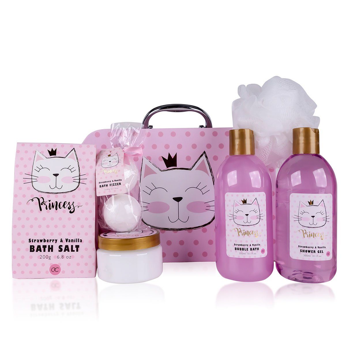 ACCENTRA Pflege-Geschenkset "Princess Kitty" Geschenkset für Kids & Teens im Katzen-Design, 7-tlg., Mit praktischem Koffer im Kätzchen-Design
