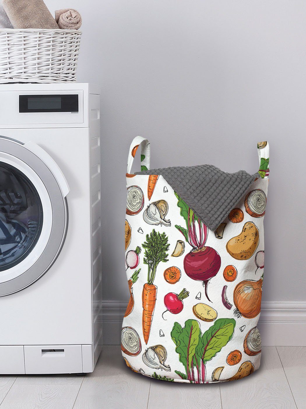 Abakuhaus Wäschesäckchen Wäschekorb mit Waschsalons, Flüchtiger Gemüse Foods Kordelzugverschluss Painted für Griffen
