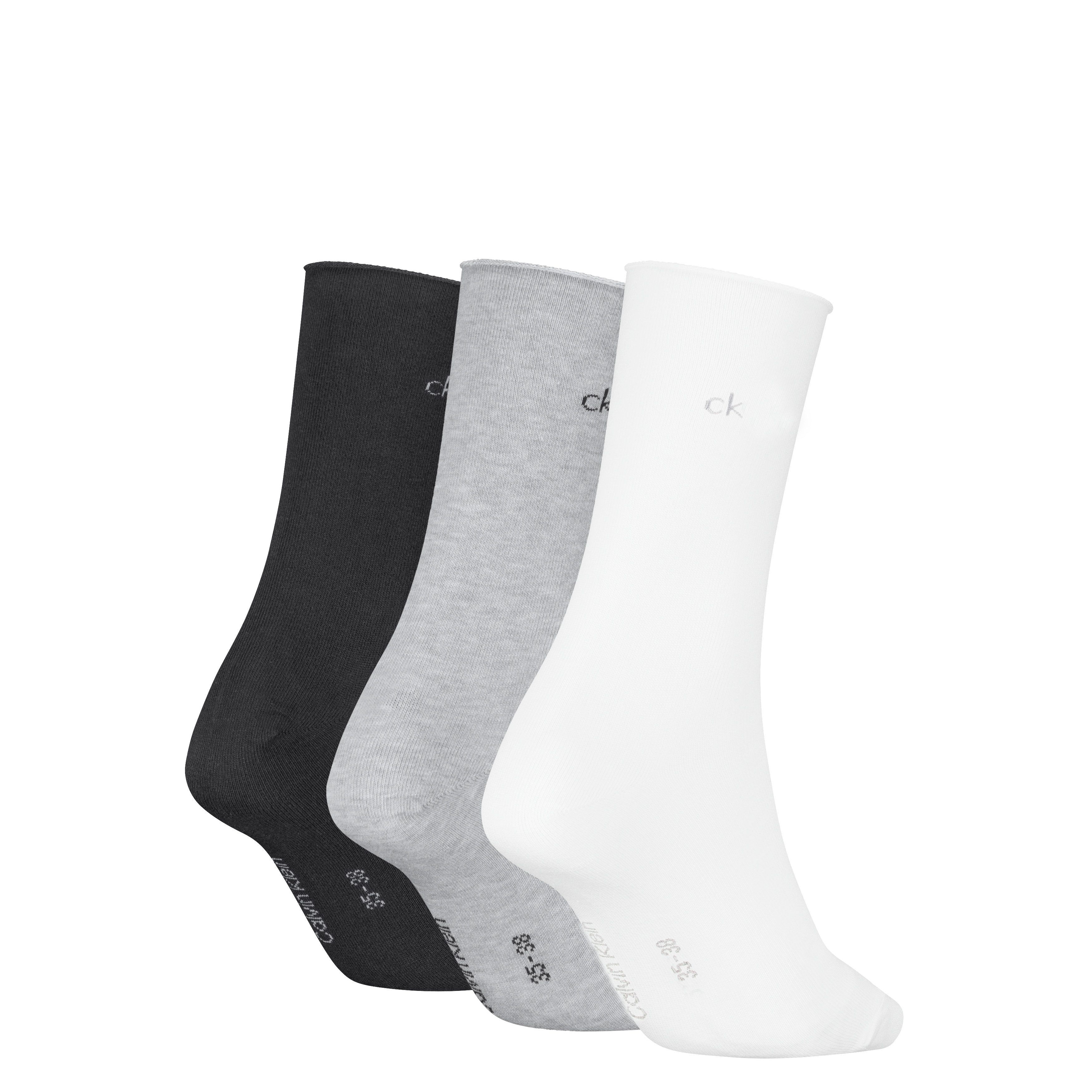 Calvin Klein Socken CK WOMEN SOCK ROLLTOP (3 Paar) mit kleinem Rollbund, Cotton-Mix