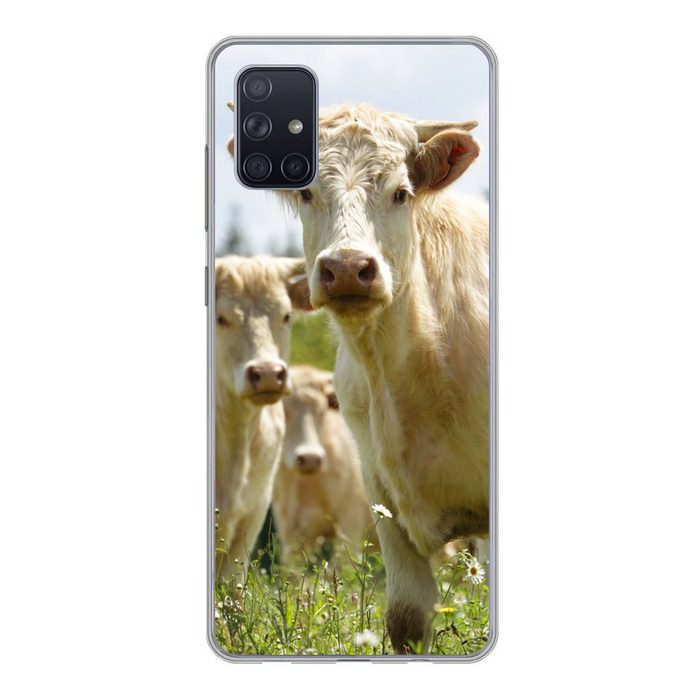 MuchoWow Handyhülle Kühe - Blumen - Weiß Phone Case Handyhülle Samsung Galaxy A71 Silikon Schutzhülle