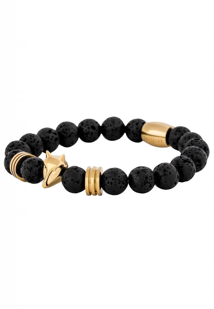 Akitsune Armband Obsidius Beaded Armband Gold - Schwarz Lavastein 18cm