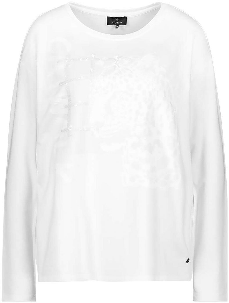 Shirt tonigen Leopardenmuster Print-Shirt off-white in Leo Monari Karo + glänzenden