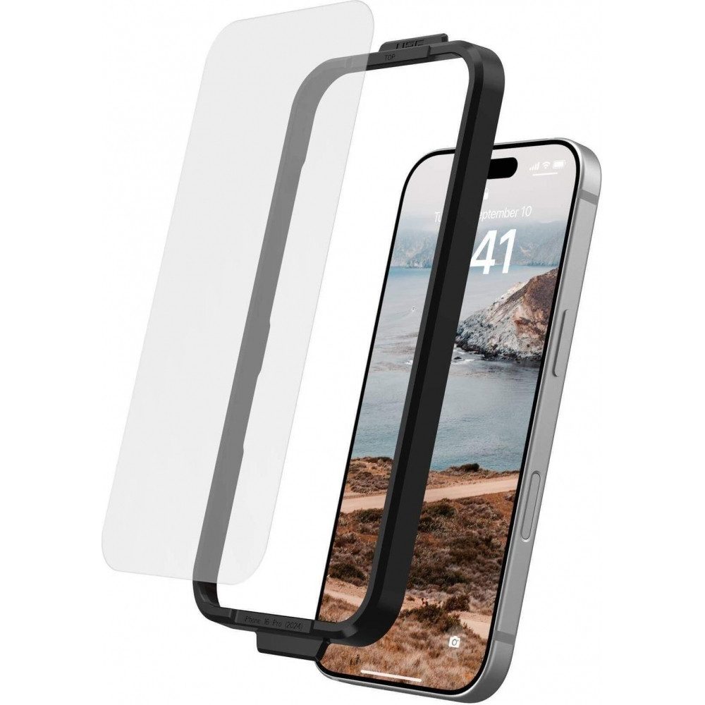 UAG Displayschutzfolie Urban Armor Gear Displayschutz iPhone 16 Pro transparent für iPhone 16 Pro, Hoch widerstandsfähiges, temperiertes Glas