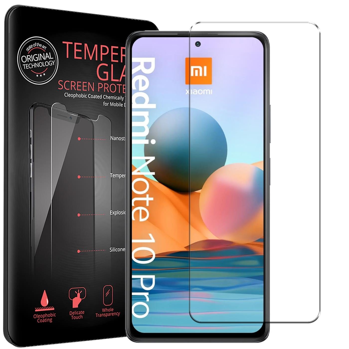 CoolGadget Schutzfolie Panzerfolie für Xiaomi Redmi Note 10 Pro, (9H Härtegrad, 2x Schutzglas, 1xReinigungset), Displayfolie Schutzfolie 2 Stück für Redmi Note 10 Pro Glas Folie