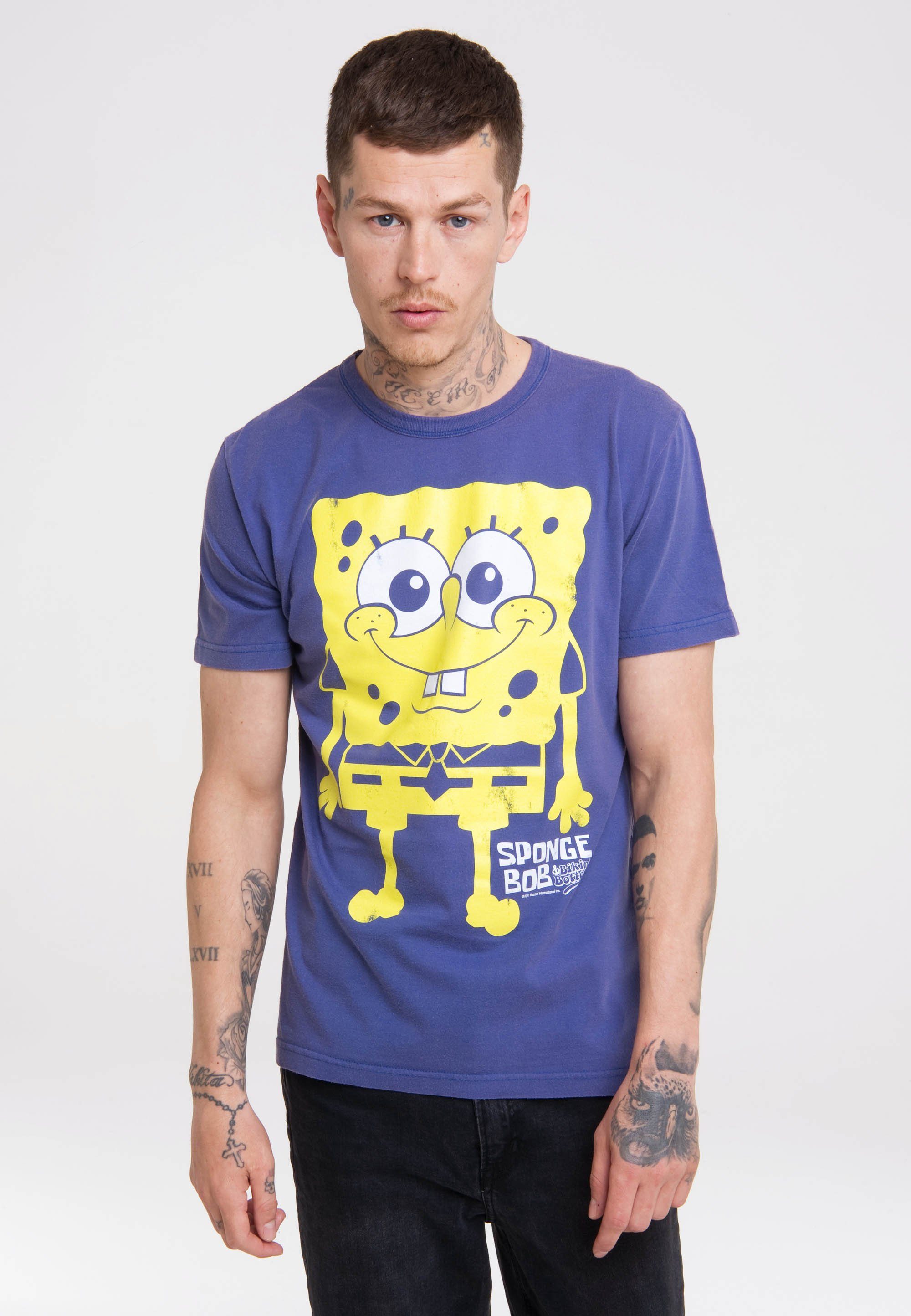 LOGOSHIRT T-Shirt Besonders Schwammkopf bequem Rundhalsausschnitt durch Print, mit lizenziertem klassischen Spongebob