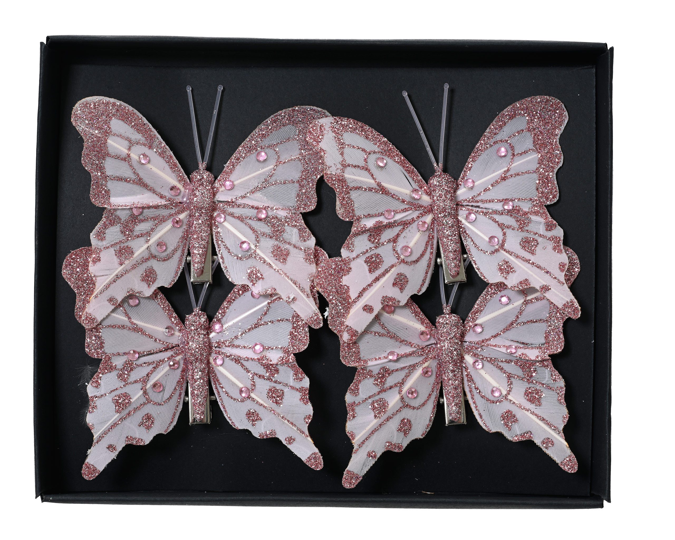Kaemingk Christbaumschmuck, Schmetterling mit Clip 8cm 4er Set Rosa