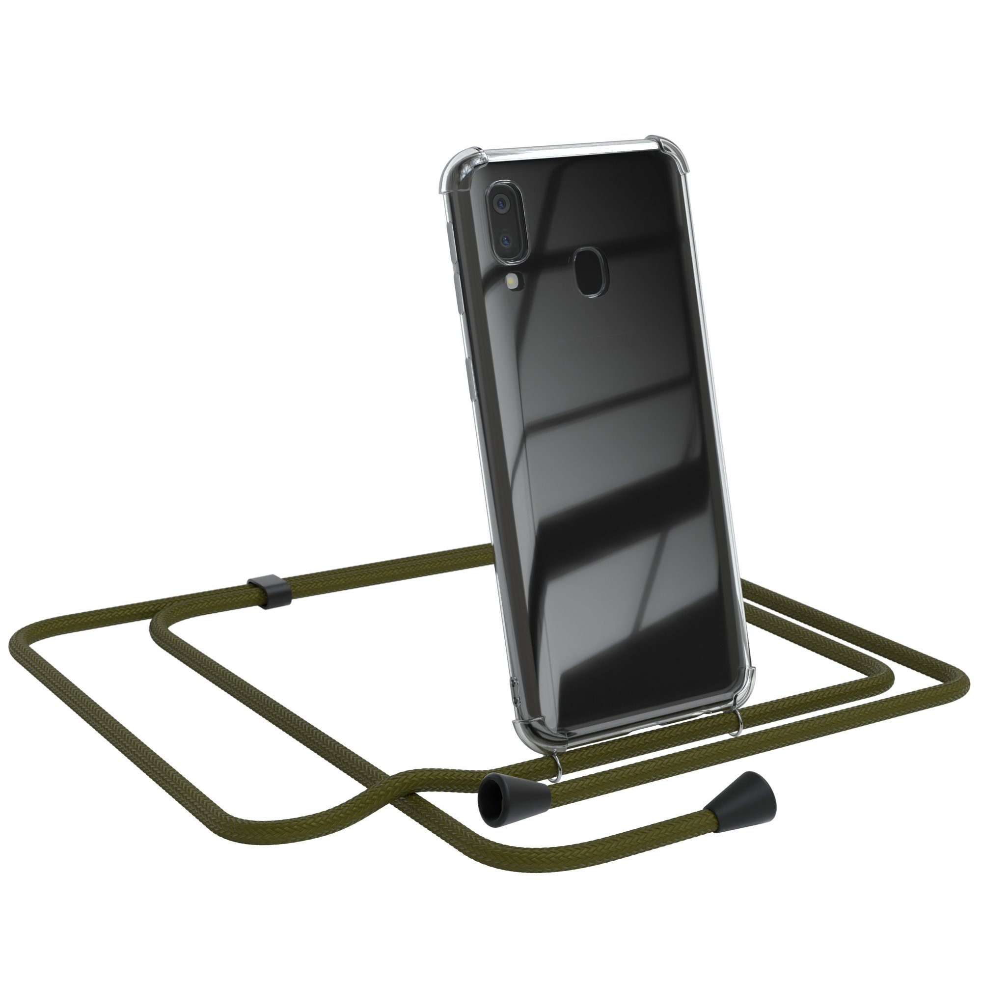 EAZY CASE Handykette Kette Clips Schwarz für Samsung Galaxy A40 5,9 Zoll, Handykette mit Band Cross Bag für Mann und Frau Festivalbag Olive Grün