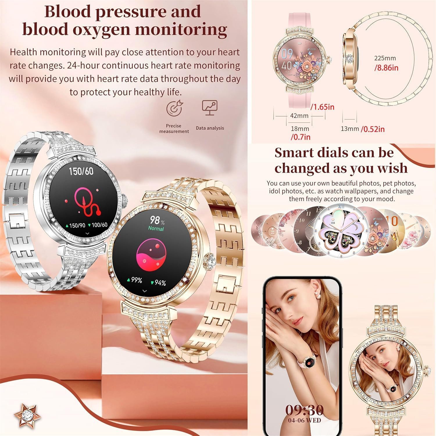 Zevelora Damen's Fitness-Tracker IP68 Wasserdicht mit 123 Sportmodi Premium Smartwatch (3,35 cm/1,32 Zoll, Android/iOS), 1-tlg., Smart Watch Bluetooth Sportuhr Aktivitäts-Tracker für Männer & Frauen