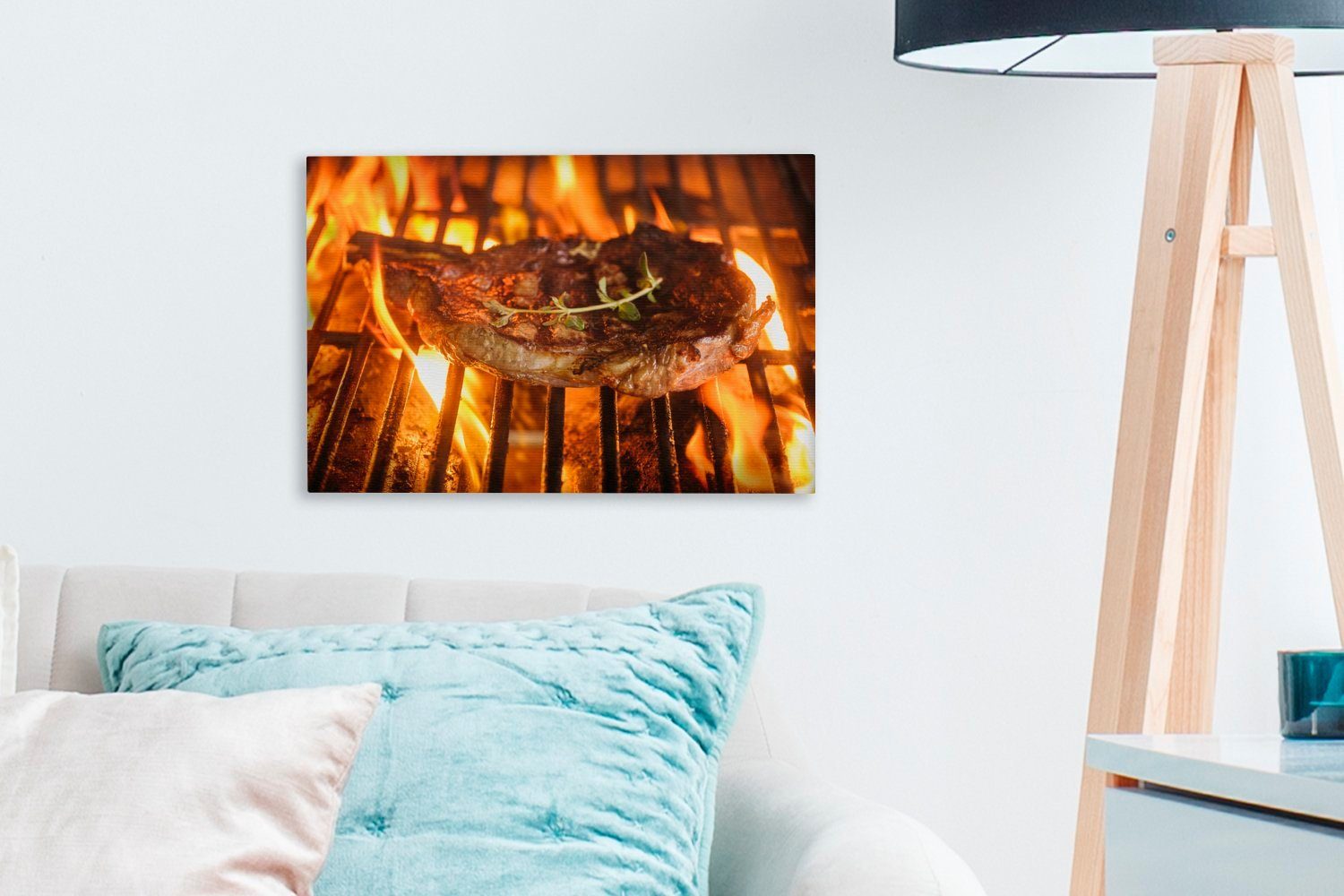 OneMillionCanvasses® Leinwandbild Steak auf dem St), cm 30x20 Wandbild Wanddeko, (1 Leinwandbilder, Aufhängefertig, Grill