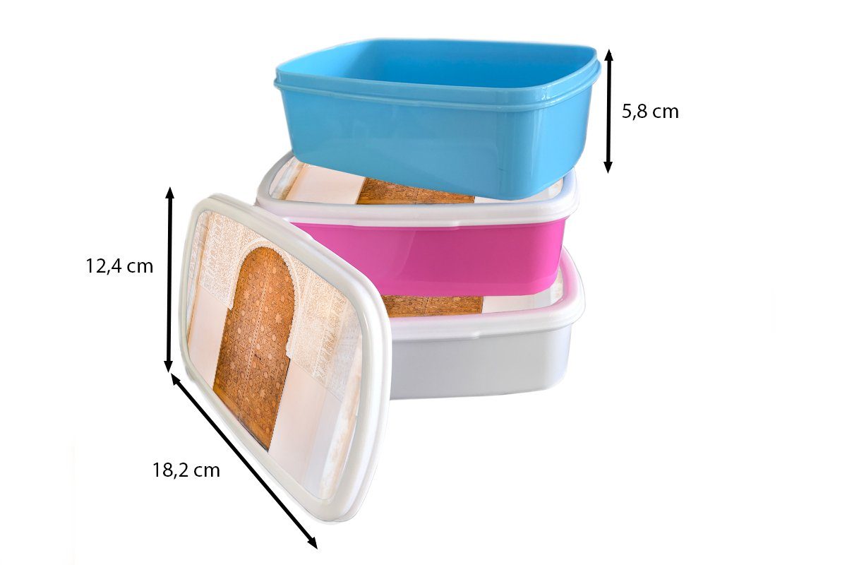 für Kunststoff, - Erwachsene, Holz weiß Brotbox Mädchen Kinder Jungs Lunchbox und Brotdose, - (2-tlg), MuchoWow Stein, für Tür Architektur und -