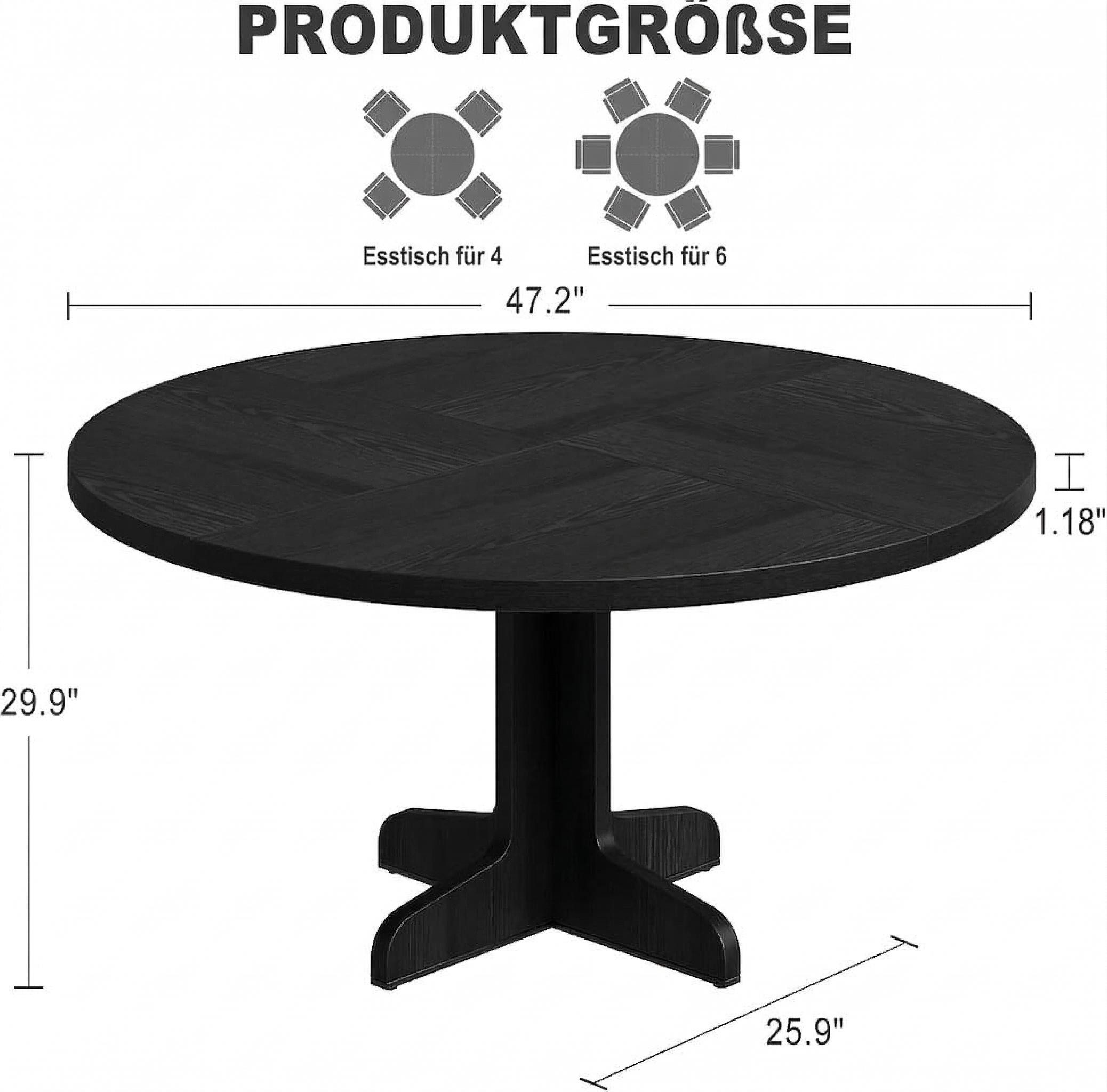 GarveeMore Esstisch Runder mit Holztischplatte und stabilem Fuß 4 Personen,120cm, Küchentische aus Holz für Esszimmer,Küche,Wohnzimmer