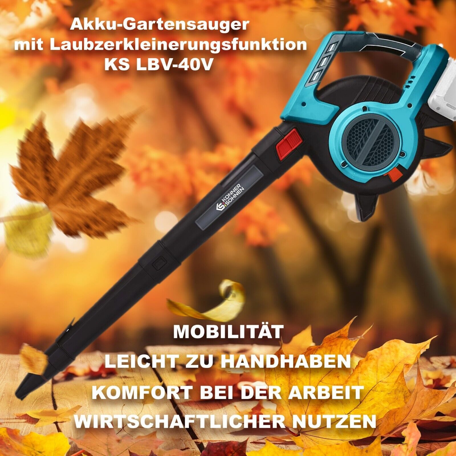 Könner & Söhnen Akku-Handstaubsauger KS LBV-40V + KS C35A-2 + KS 20V4-1 (2 pcs), Werkzeugloser Düsenwechsel, Tempomat, Schultergurt