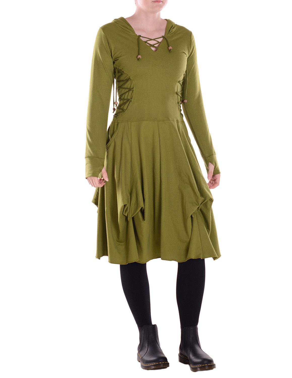 Vishes Jerseykleid Damen Baumwolle Casual asymmetrisch mit Kapuze Daumenloc günstig online kaufen