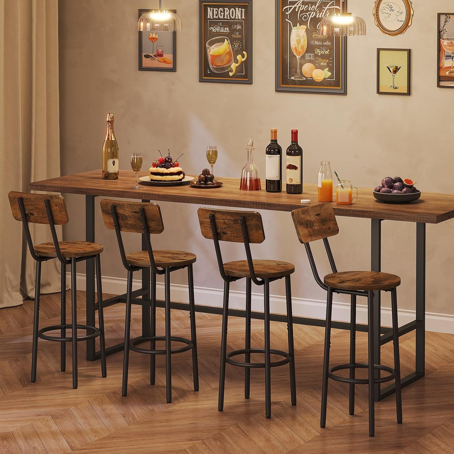 Hoobro Barhocker (Küchenhocker mit Rückenlehne, Tresenhocker Industrial), Küchenstuhl mit Fußstütze, für Küche, Wohnzimmer, Bar