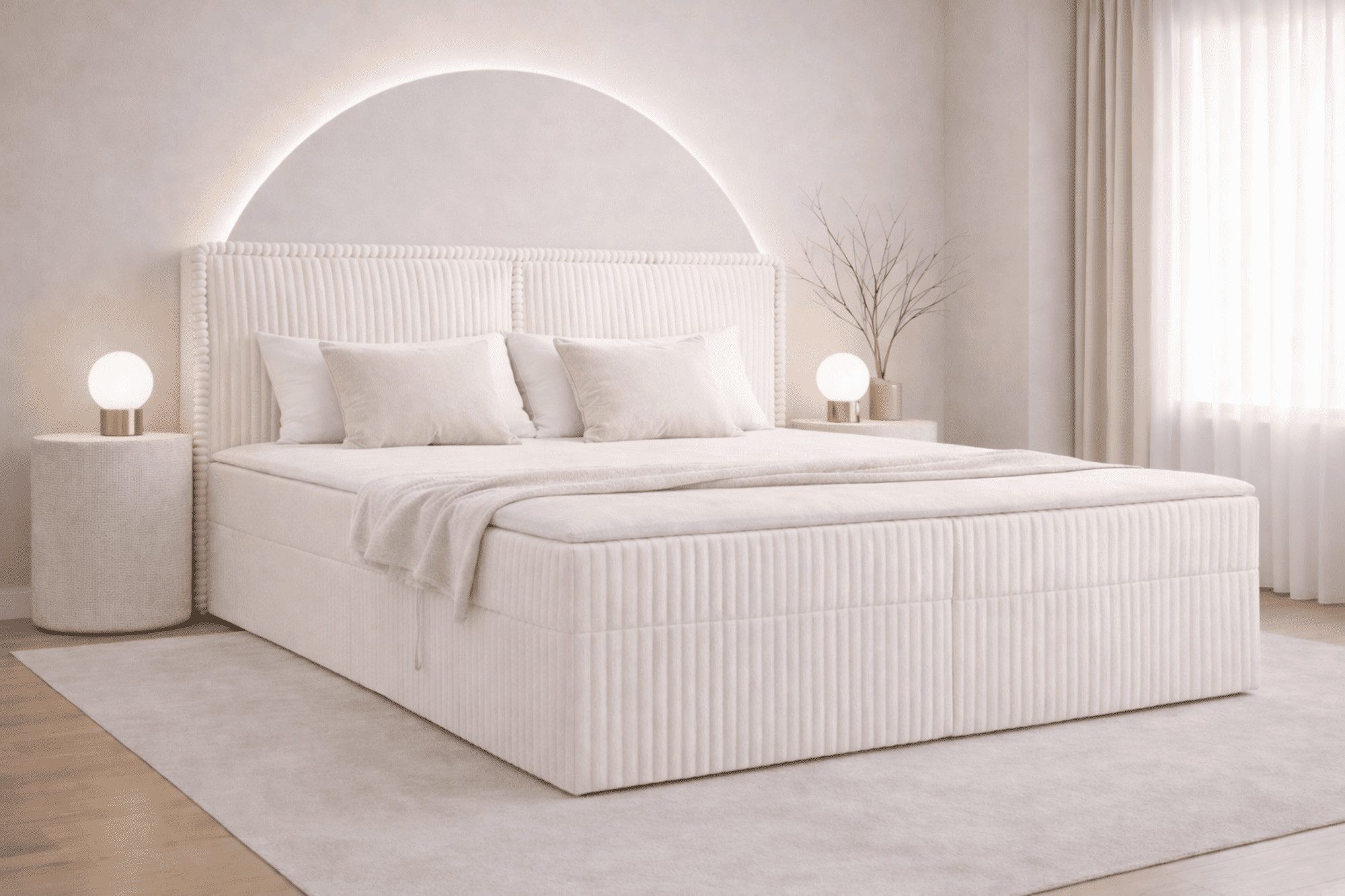 MOEBLO Boxbett Bett 04 (Bonnell + Topper, Doppelbett gepolstertes Kopfteil Bett mit Bettkasten, aus Cord, Polsterbett Kontinentalbett), (BxHxT):143/163/183x113x214cm