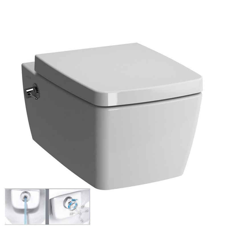 Vitra Wand-WC-Befestigung - Toilette mit Bidet Funktion und WC-Sitz mit Absenkautomatik, (Komplett-Set, 2-St., WC mit Bidet Funktion und WC Sitz mit Absenkautomatik), Kloschüssel mit Armatur integriert