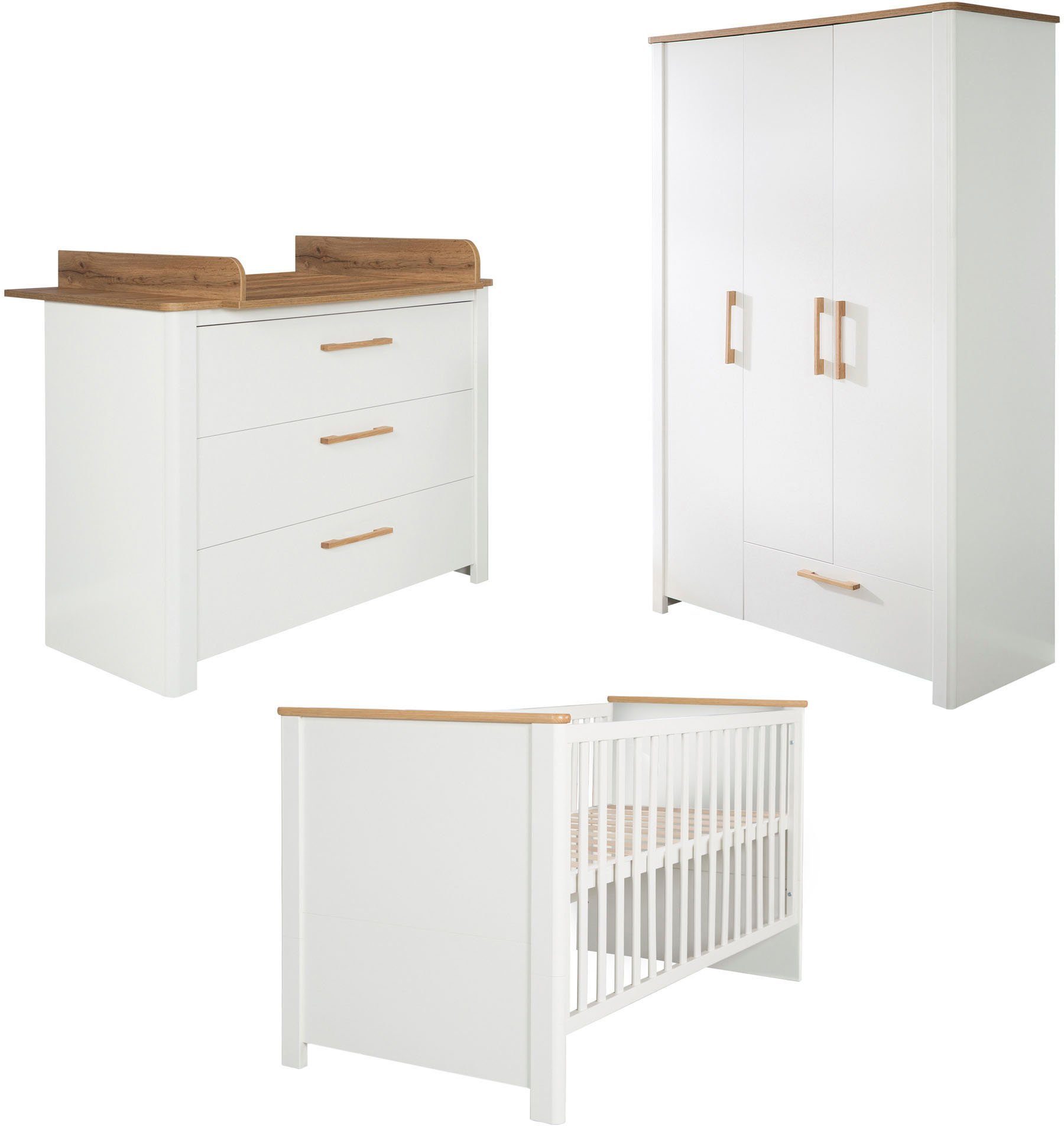 roba Babyzimmer Komplettset Ava Set 3 tlg. Kinderbett Wickelkommode Kleiderschrank mit Kinderbett Wickelkommode und Kleiderschrank Made in Europe