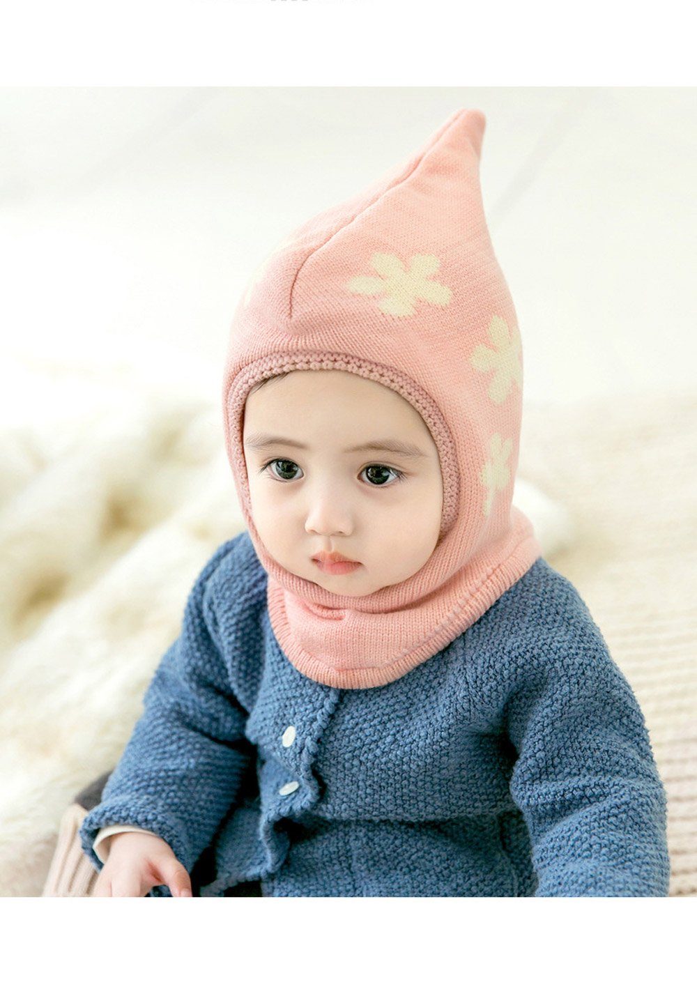 Vivi Idee Schlupfmütze Baby Schalmützen Balaclava Wollmütze Strickmütze Wintermütze für 3-18 Monaten Baby u. Kleinkind