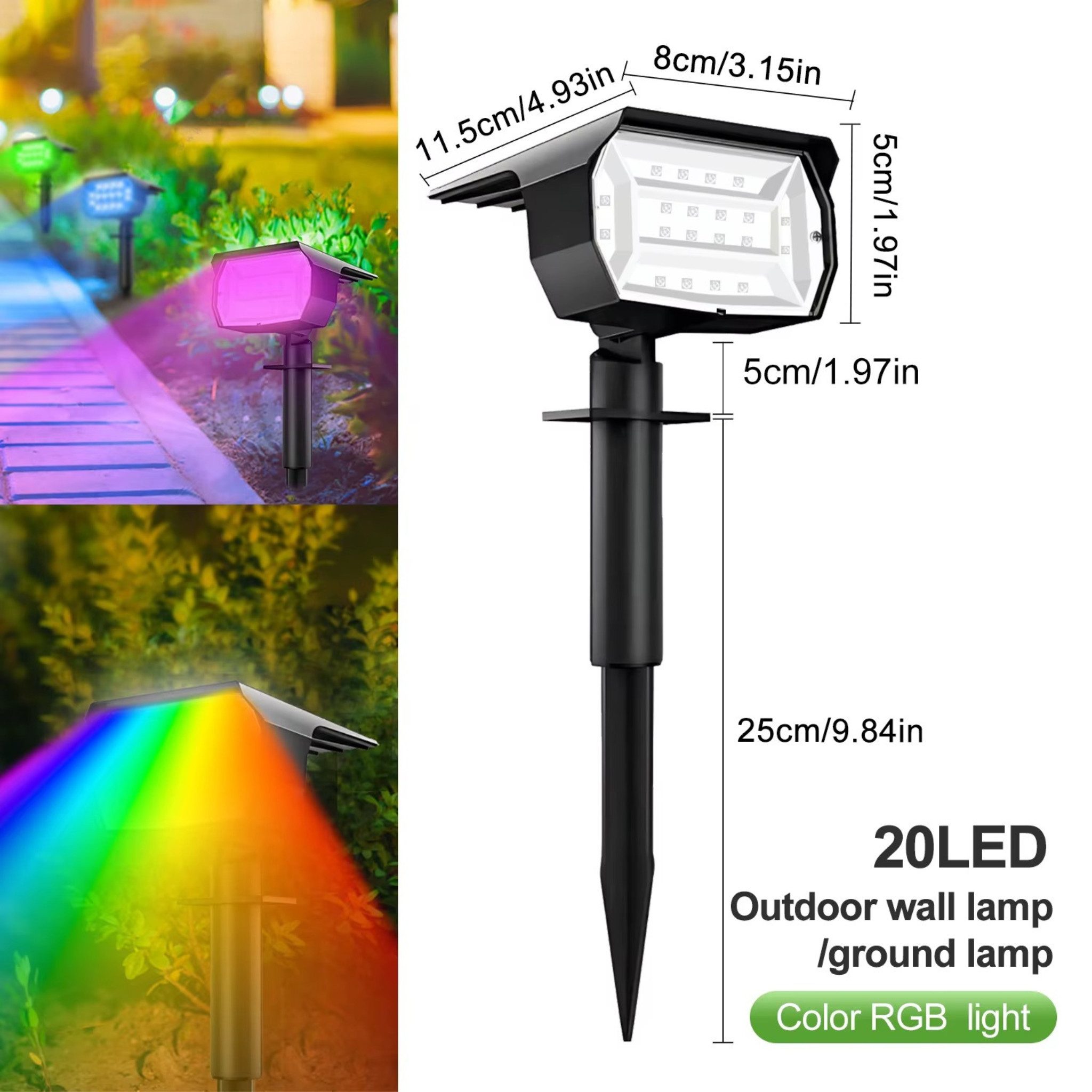 HS.SUPPLY LED Solarleuchte LED Solar Gartenleuchte IP65 mit Erdspieß & Wandhalterung, RGB, LED fest integriert, warmweiß, Tageslichtweiß, RGB, Solarbetrieben, IP65 wetterfest, 90° verstellbar, Erdspieß