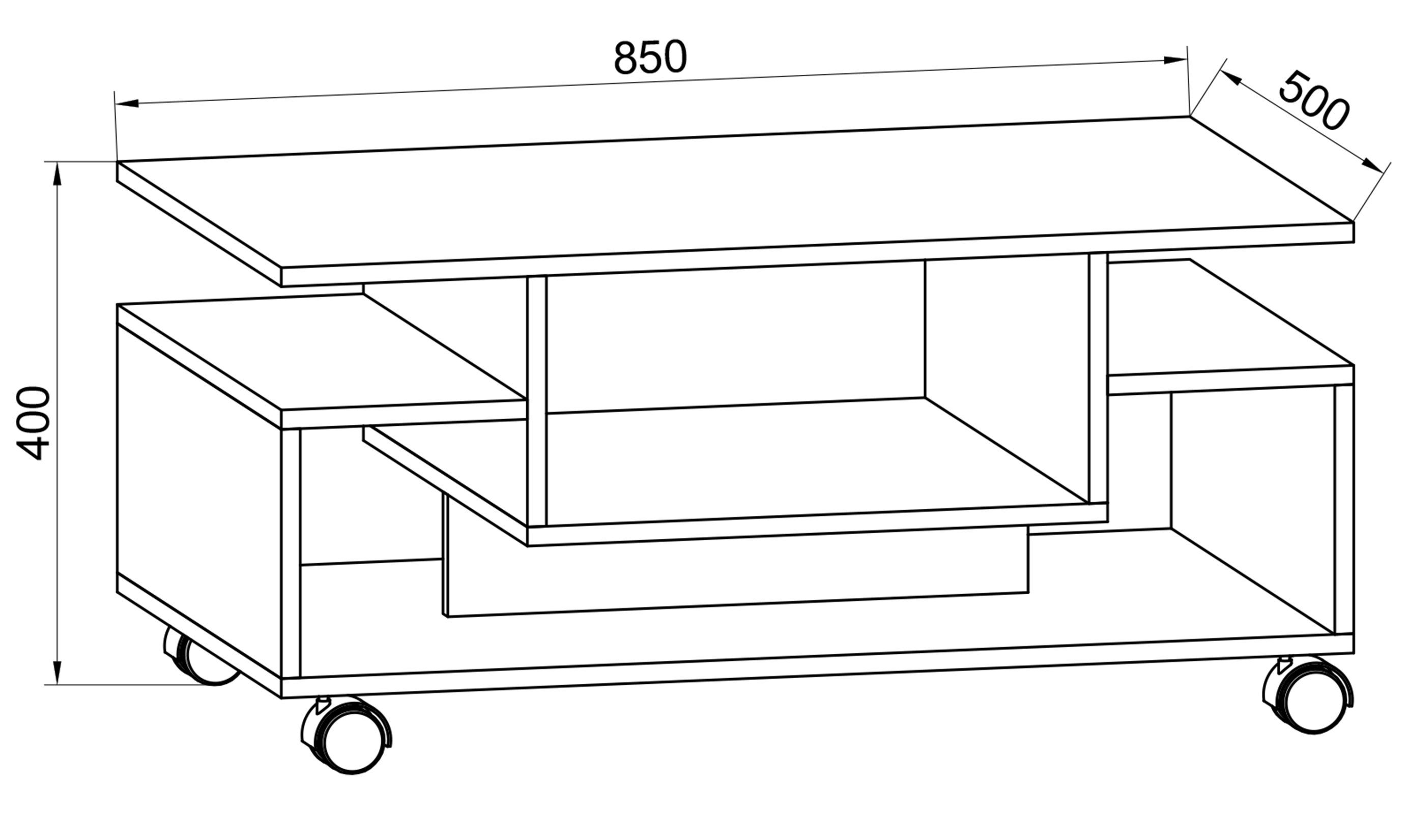 VCM Weiß Sofatisch Couchtisch Holz Rollen Nilda / Couchtisch Honig-Eiche