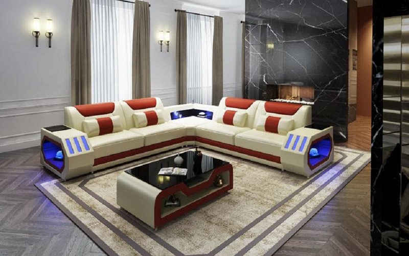 JVmoebel Ecksofa LED Beleuchtete Ecksofa Leder Wohnlandschaft Sofa, Made in Europe
