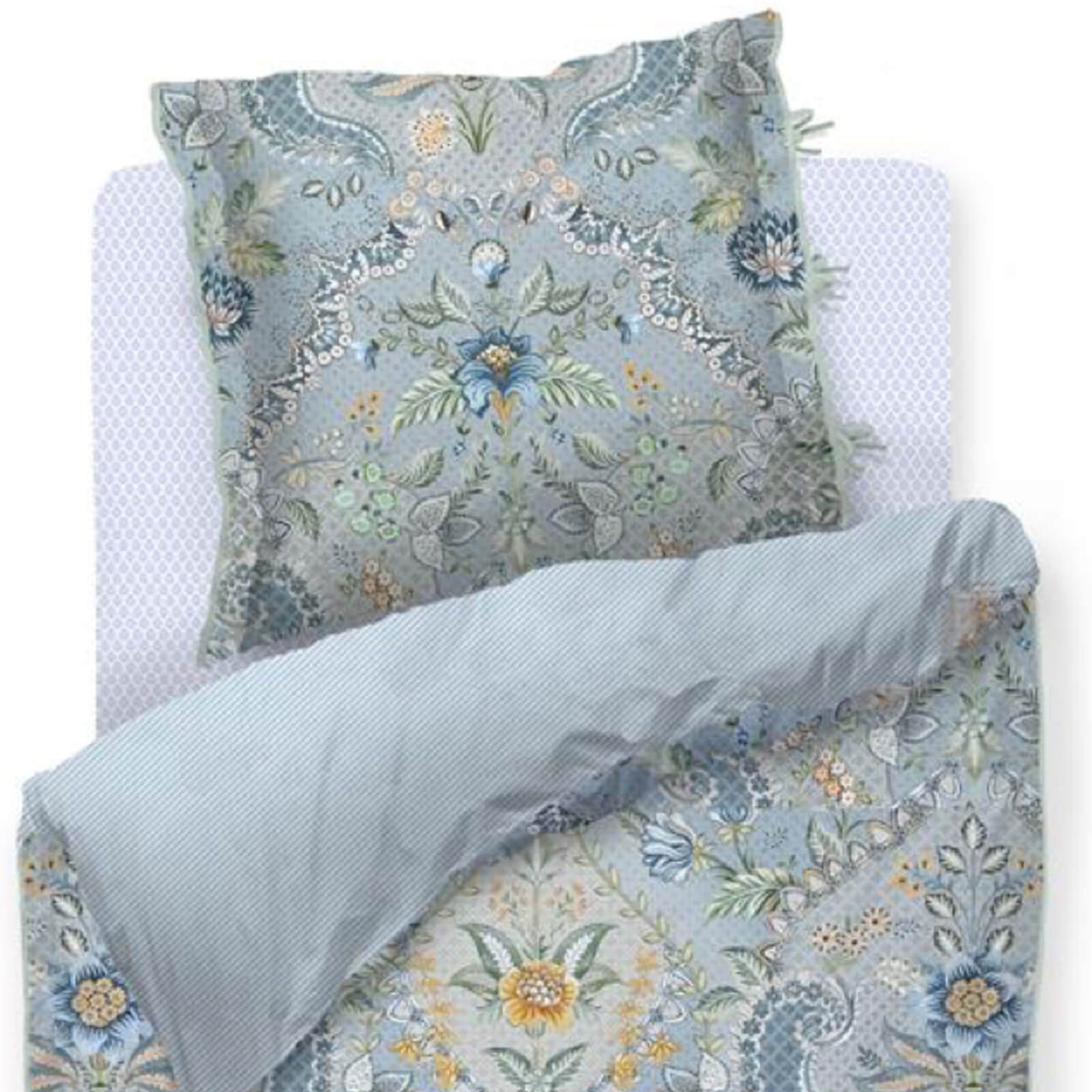 PiP Studio Bettwäsche Saluti Grandi Light Blue, Perkal, 3 teilig, Blüten, florale Elemente, Gestreift – Bild 2 von 5