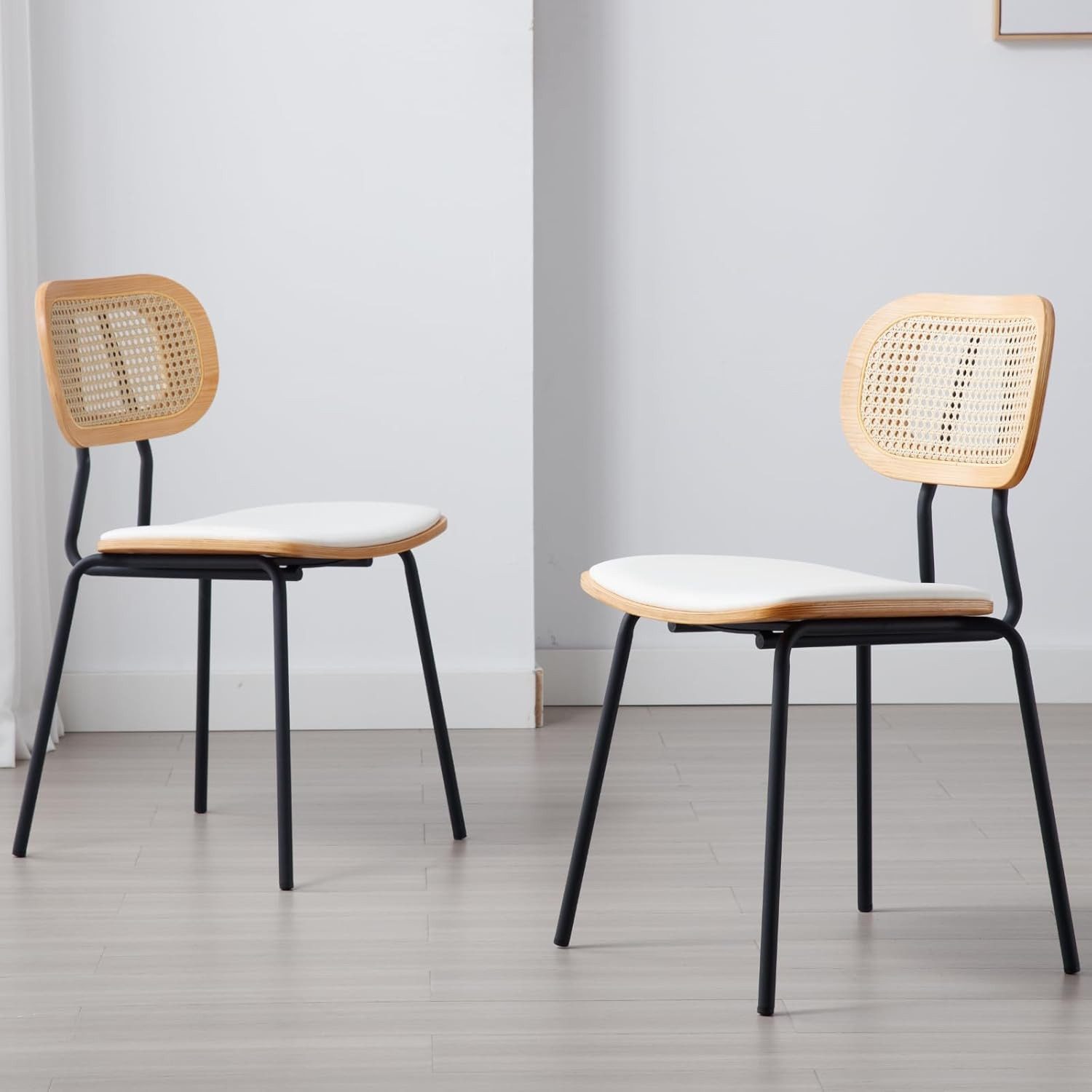 CHAIRUS Esszimmerstuhl 2er-Set, Rattan-Küchenstuhl Wohnzimmerstuhl (2 St), mit Metallbeinen & PU-Leder