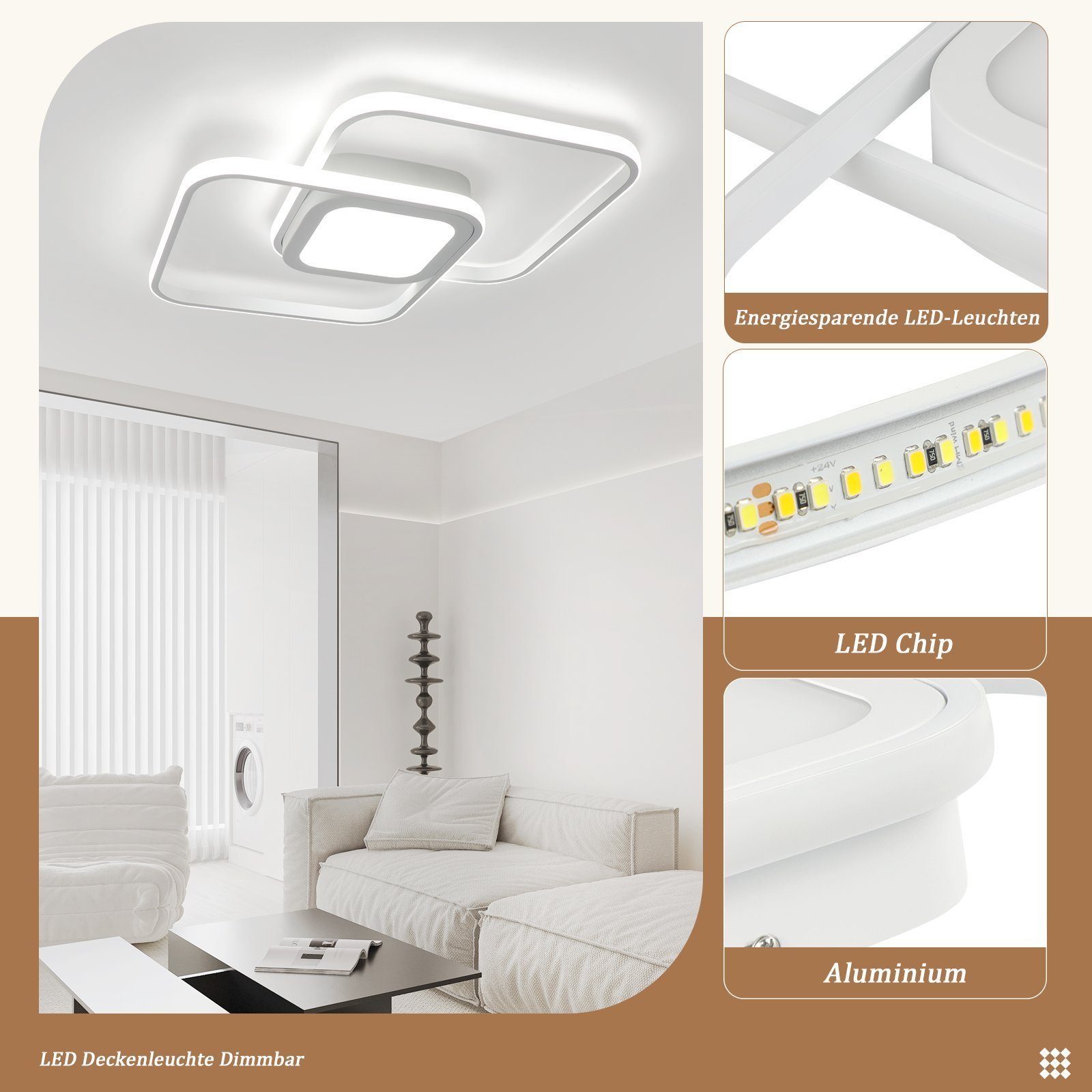 ZMH LED Deckenleuchte Wohnzimmer Deckenlampe Dimmbar günstig online kaufen