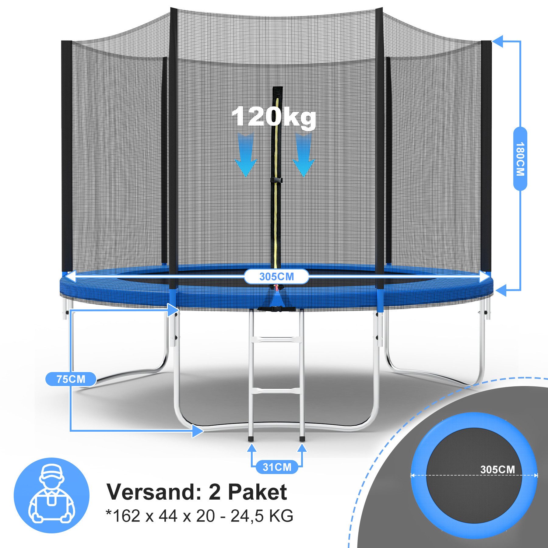 HomeMiYN Gartentrampolin Garten Trampolin mit Sicherheitsnetz – Outdoor Kinder Trampolin, Schutzrand schwarz,mit sicherheisnetz