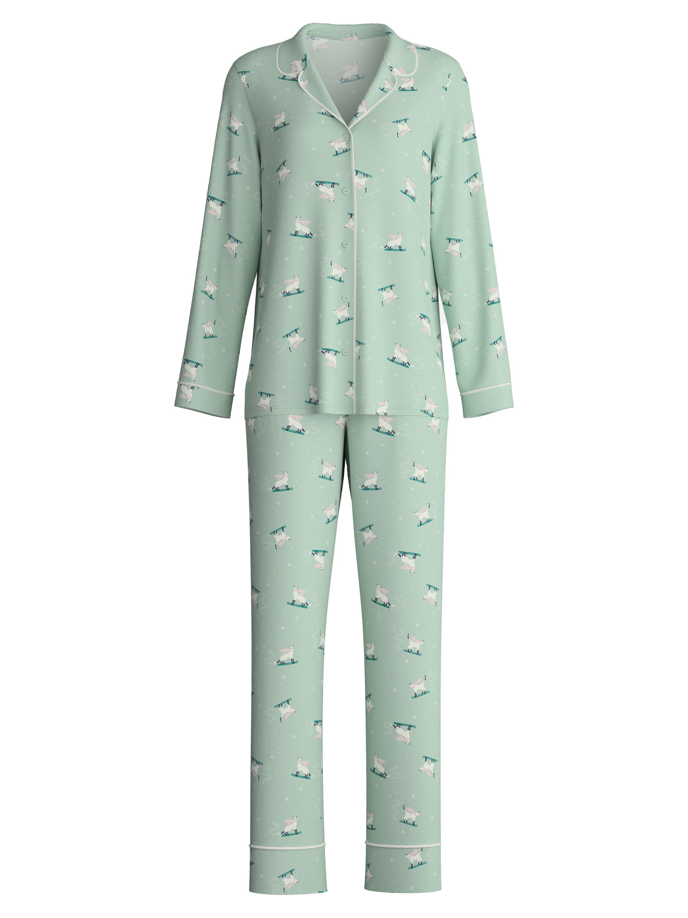 CALIDA Pyjama Cat Dreams Damen (2 tlg) durchgeknöpft, weich und wärmend