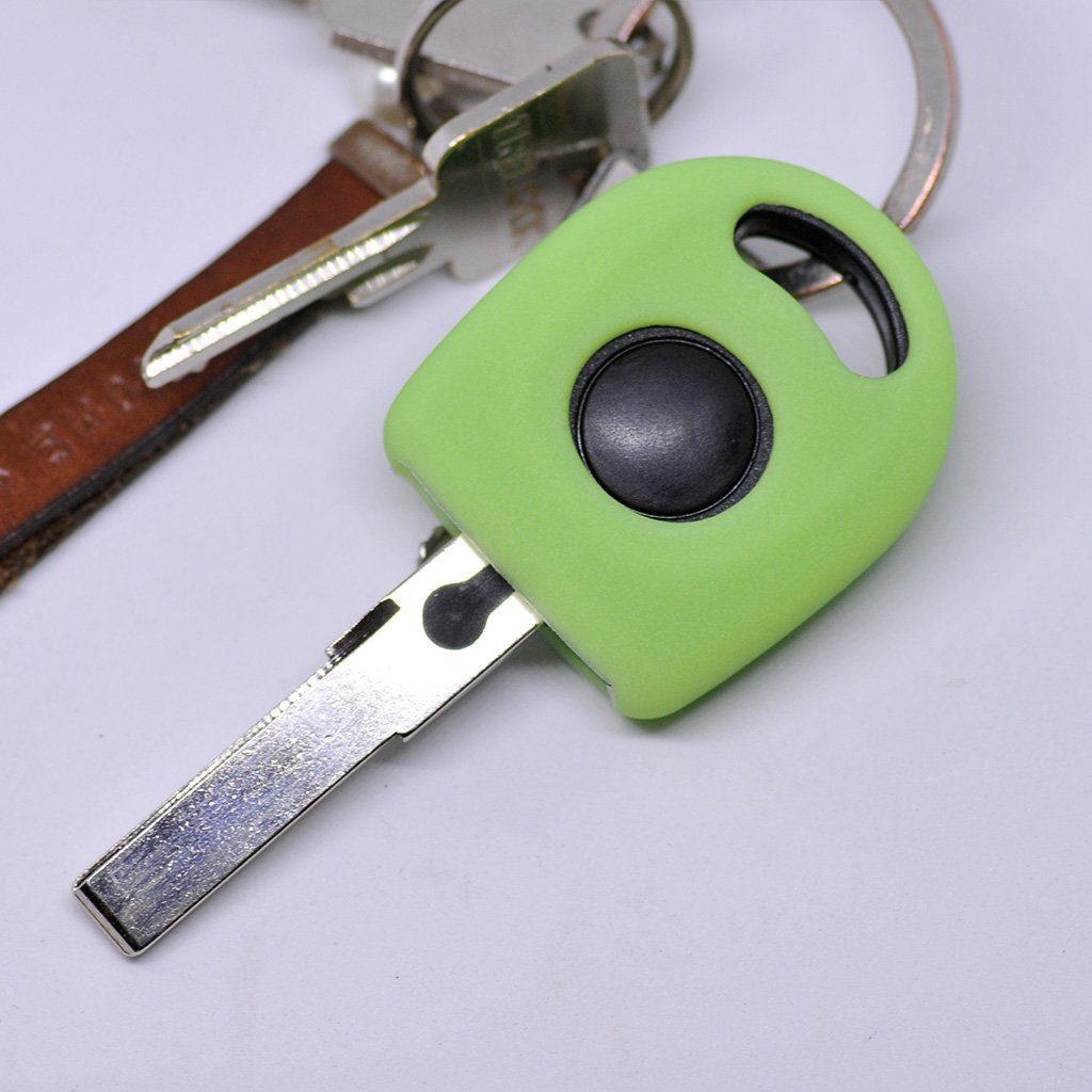 mt-key Schlüsseltasche Autoschlüssel Softcase Silikon Schutzhülle fluoreszierend Grün, für VW SEAT Skoda alle Modelle Startschlüssel